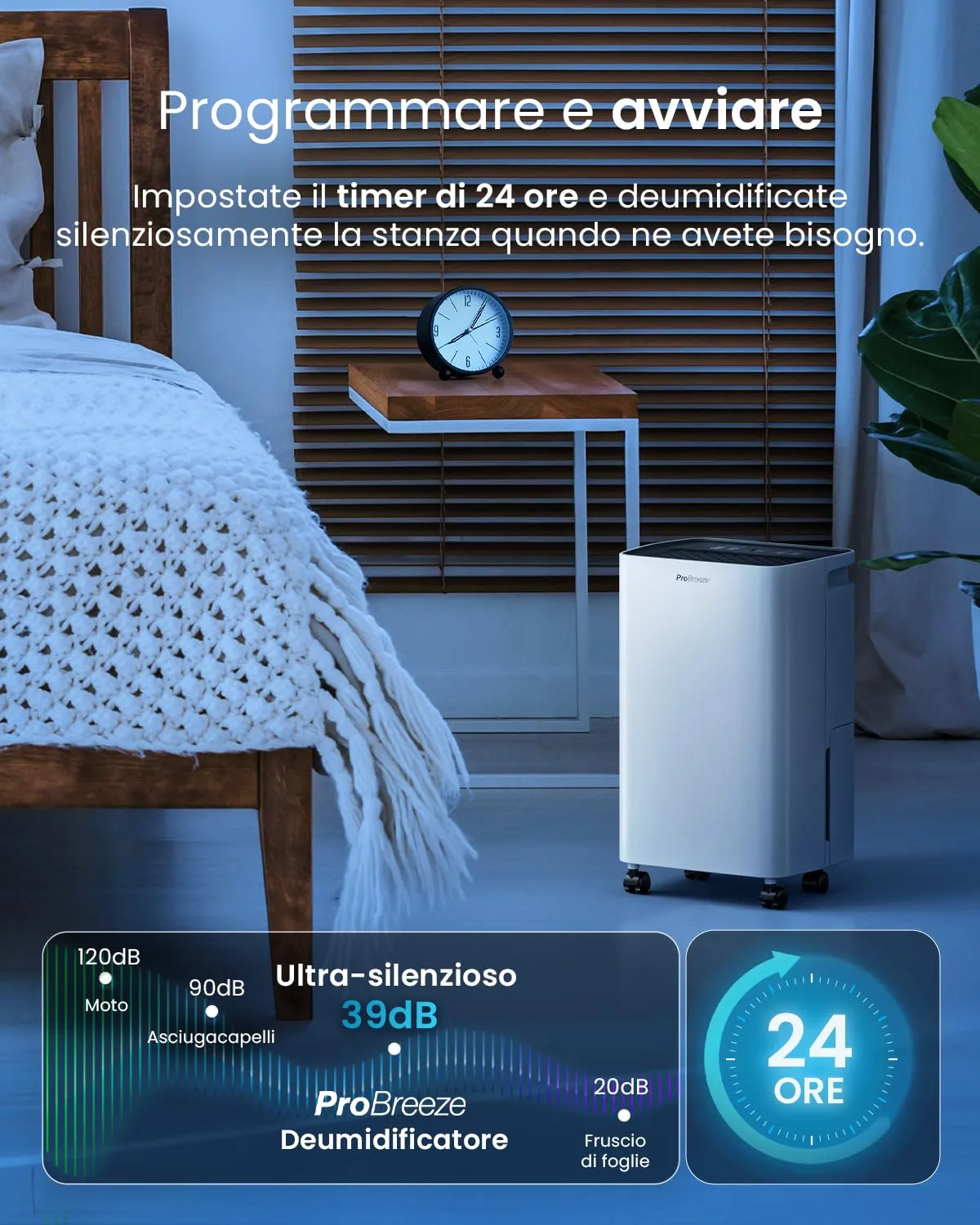 Pro Breeze Deumidificatore a compressore PB-D-26, 6L con serbatoio da 2L, sensore di umidità e timer 24H - immagine 6