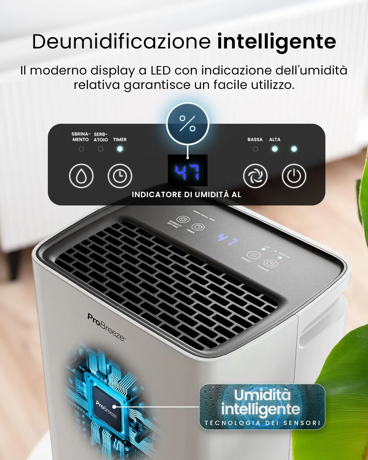 Pro Breeze Deumidificatore a compressore PB-D-26, 6L con serbatoio da 2L, sensore di umidità e timer 24H - immagine 7