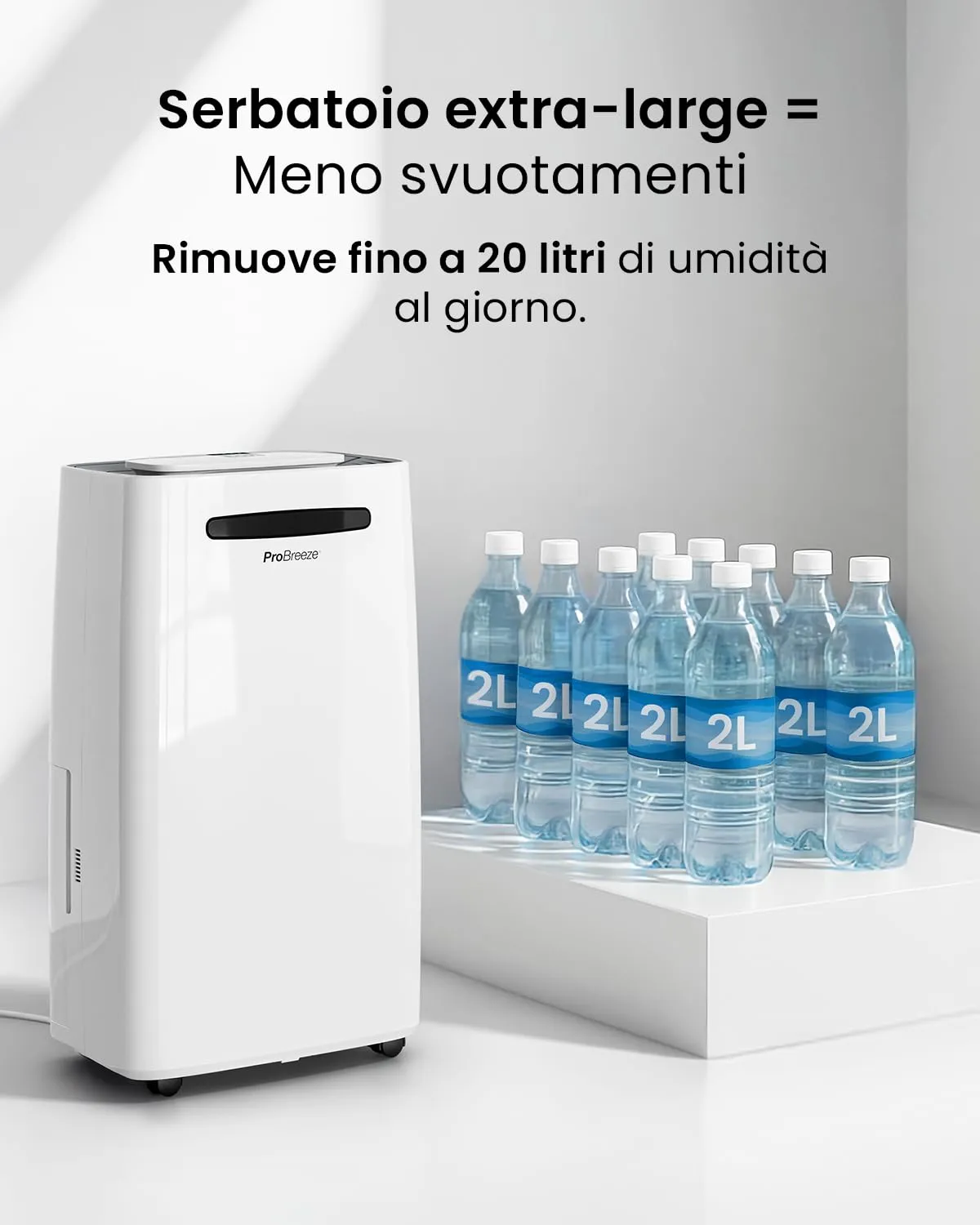 Pro Breeze Deumidificatore Intelligente 20L con Display Digitale, Modalità Notturna, Scarico Continuo e Timer 24 Ore - immagine 3