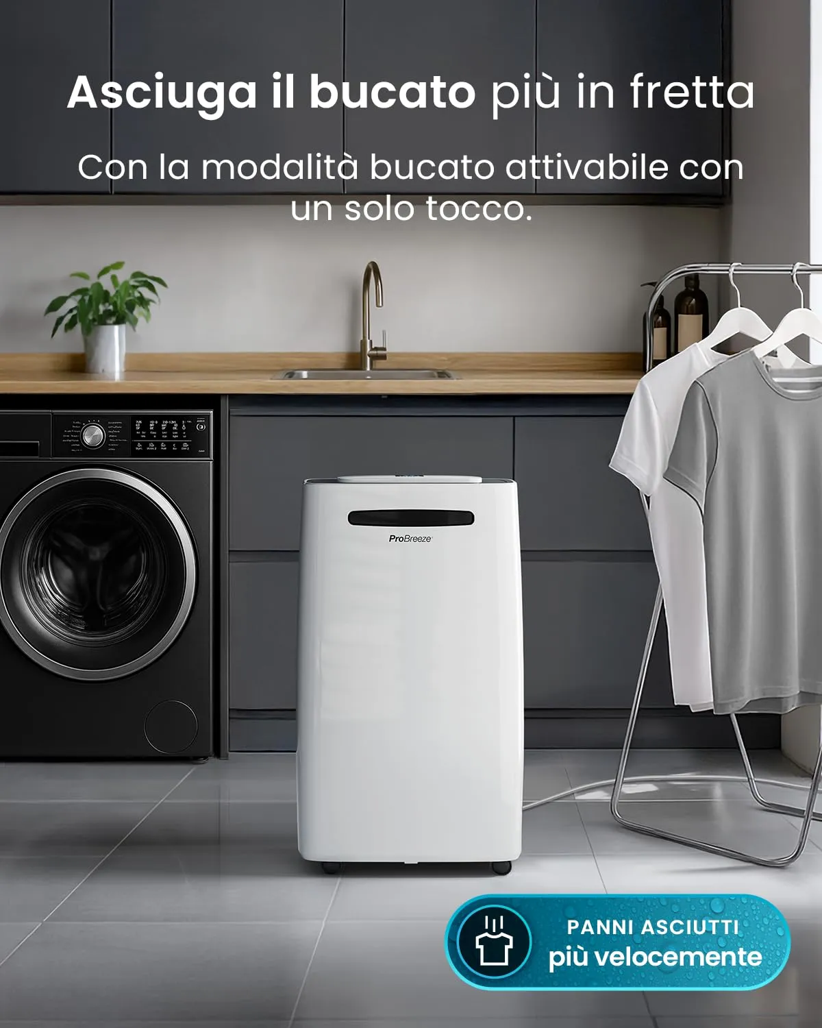 Pro Breeze Deumidificatore Intelligente 25L/giorno con Wi-Fi, Schermo Digitale, Modalità Vestiti, Drenaggio Continuo e Timer - immagine 5