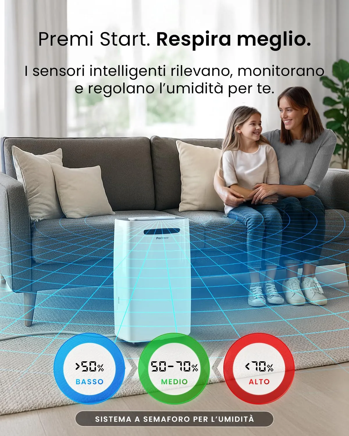 Pro Breeze Deumidificatore Intelligente 25L/giorno con Wi-Fi, Schermo Digitale, Modalità Vestiti, Drenaggio Continuo e Timer - immagine 6