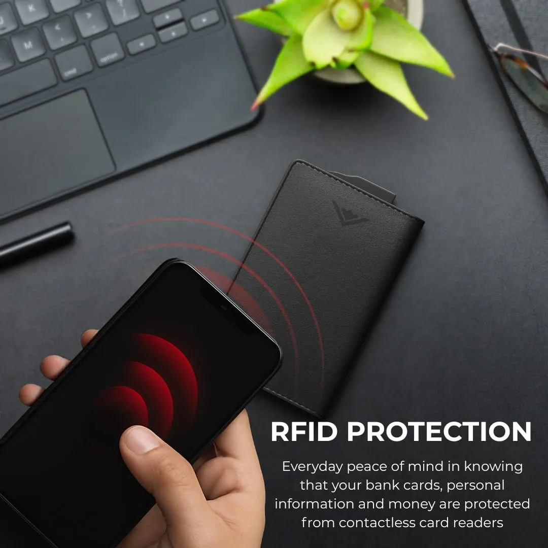 Stealth Wallet Portacarte RFID Minimalista in Alluminio e Pelle (Alluminio Argento, Pelle Nera) - immagine 4