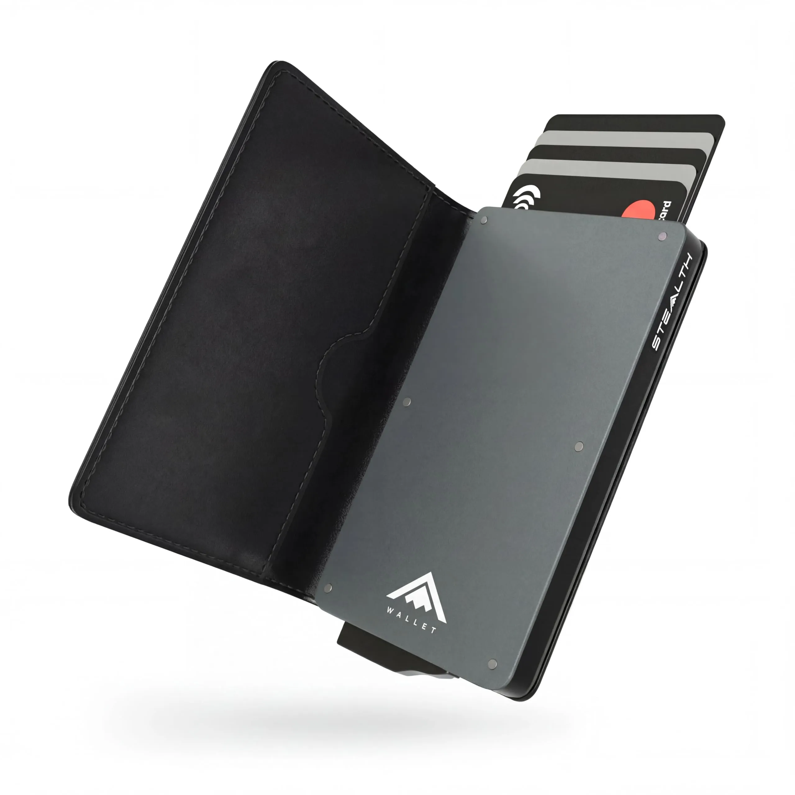Stealth Wallet Portacarte RFID Minimalista in Alluminio e Pelle Nera (Alluminio Grigio) - immagine 1