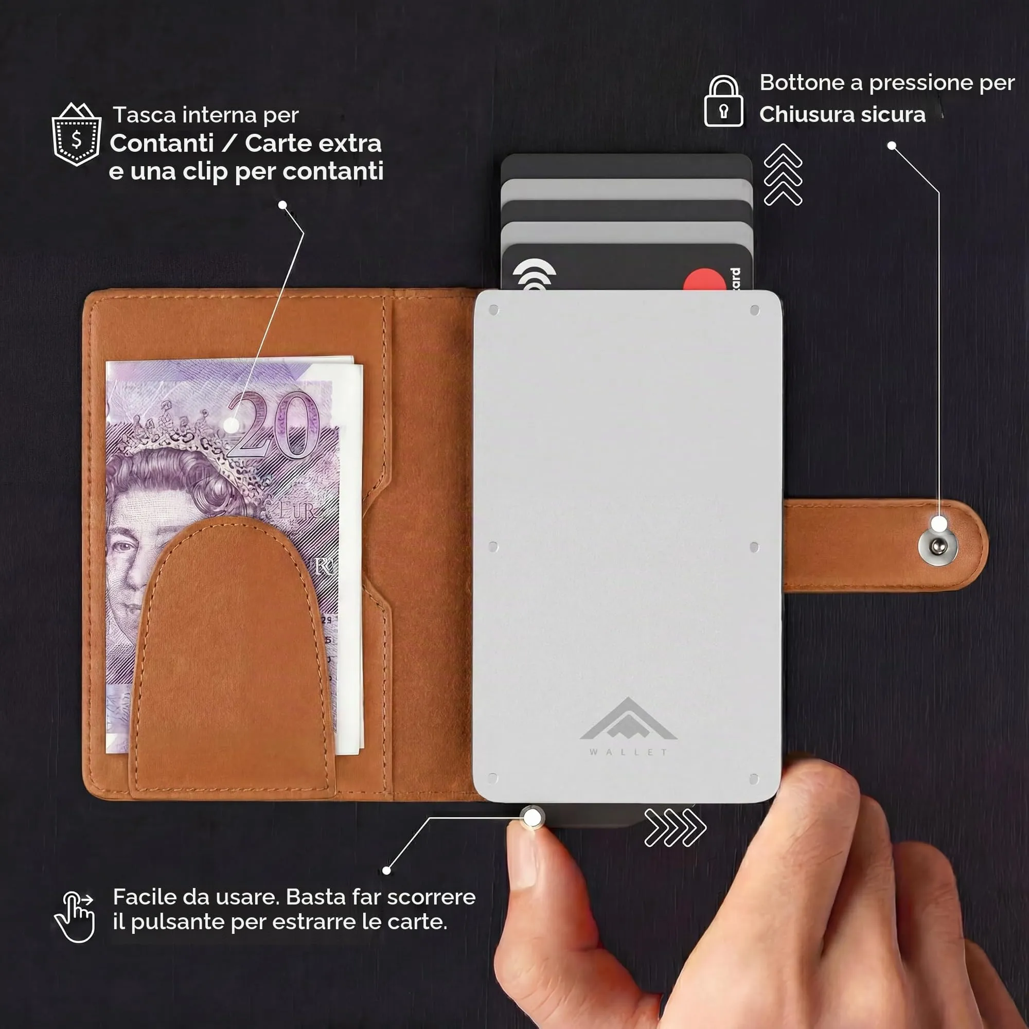 Stealth Wallet Portafoglio Portacarte RFID da Uomo con Clip Portasoldi - immagine 3