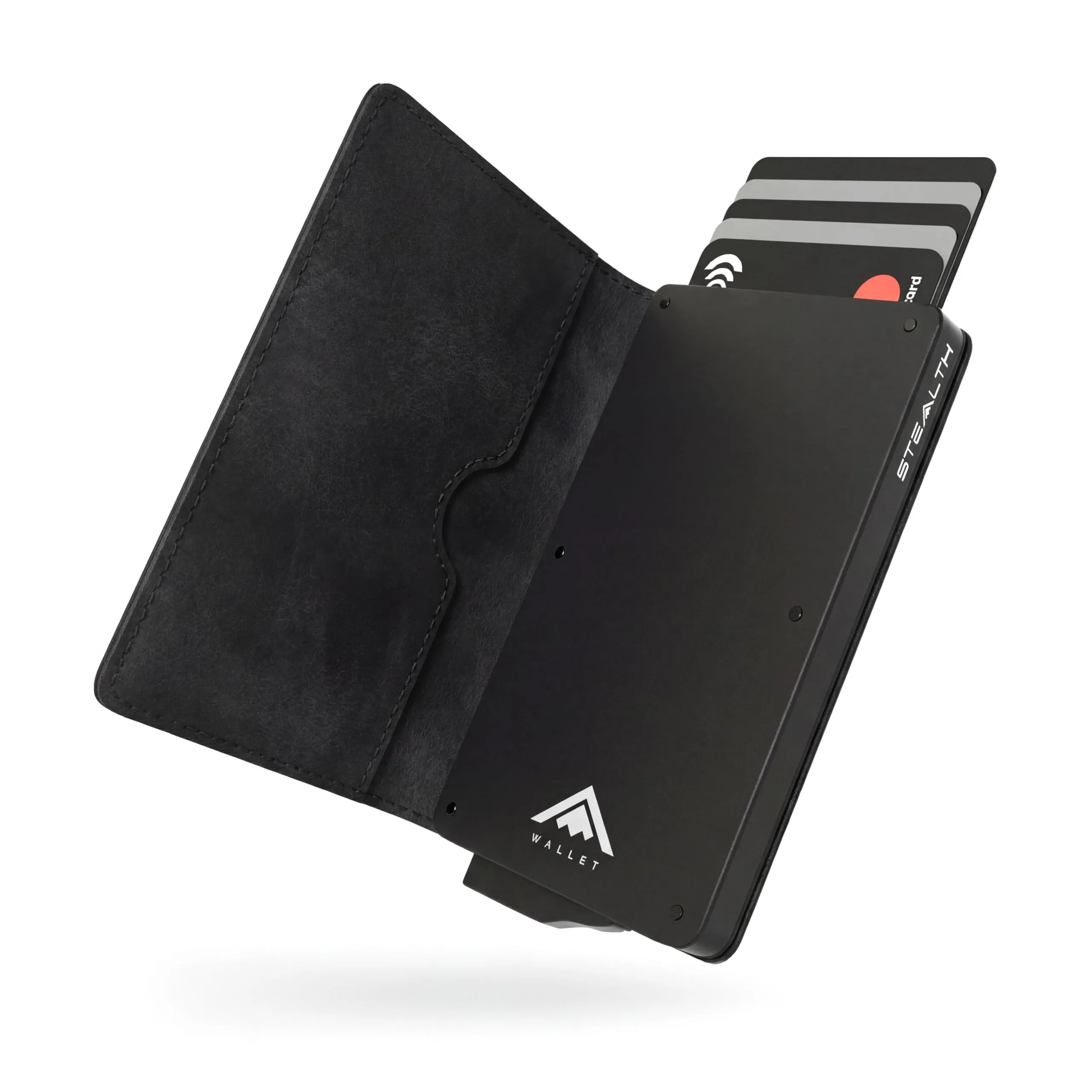 Stealth Wallet RFID Portacarte Minimalista in Alluminio e Pelle Crazy Horse Nera - immagine 1