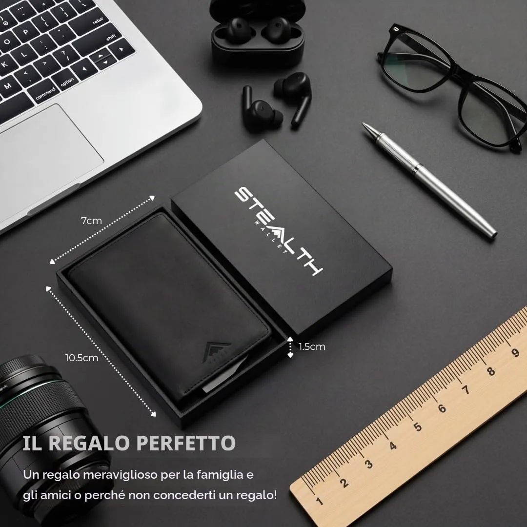 Stealth Wallet RFID Portacarte Minimalista in Alluminio e Pelle Crazy Horse Nera - immagine 5