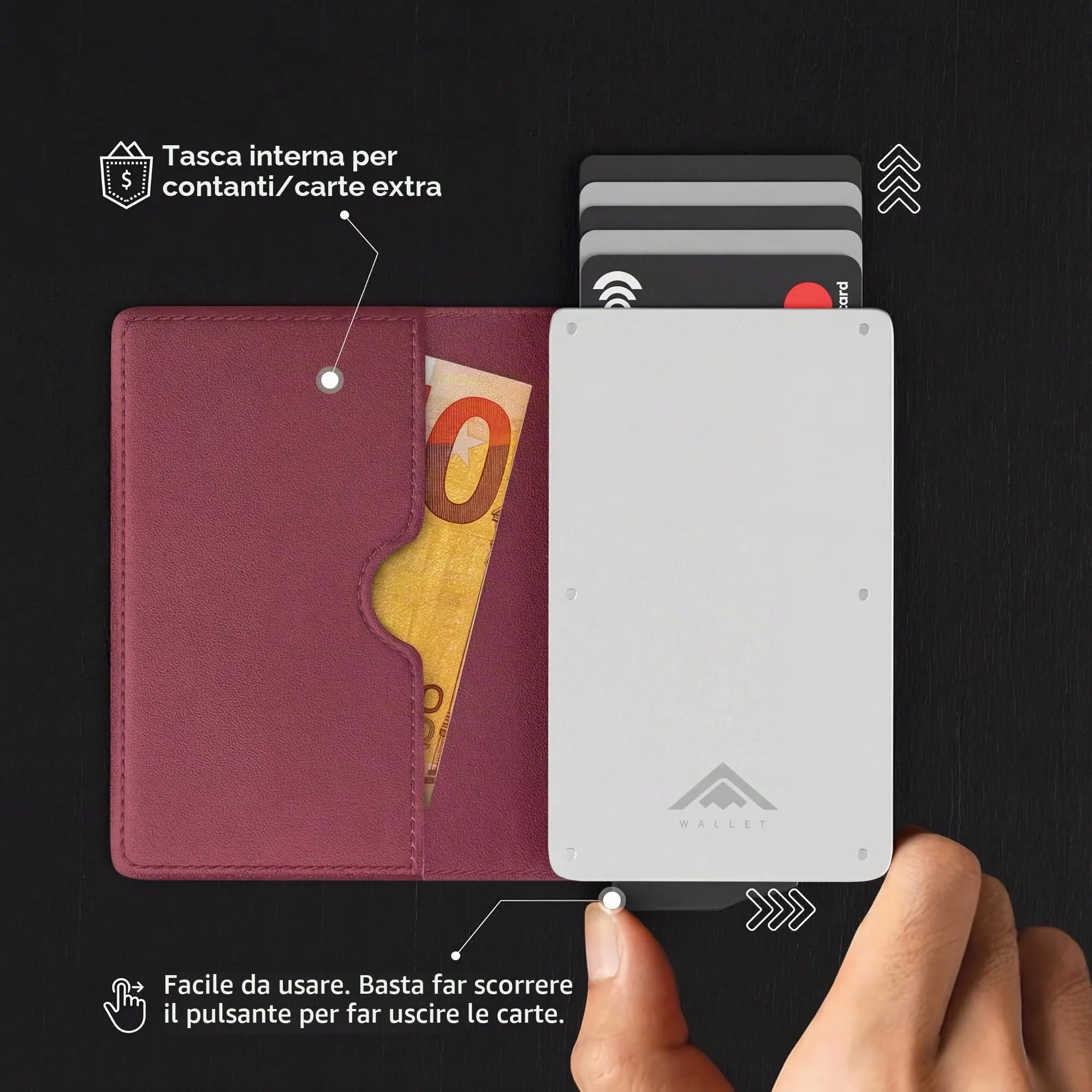 Stealth Wallet Portafoglio Portacarte RFID Pop-Up Slim da Uomo SW-003 - immagine 4