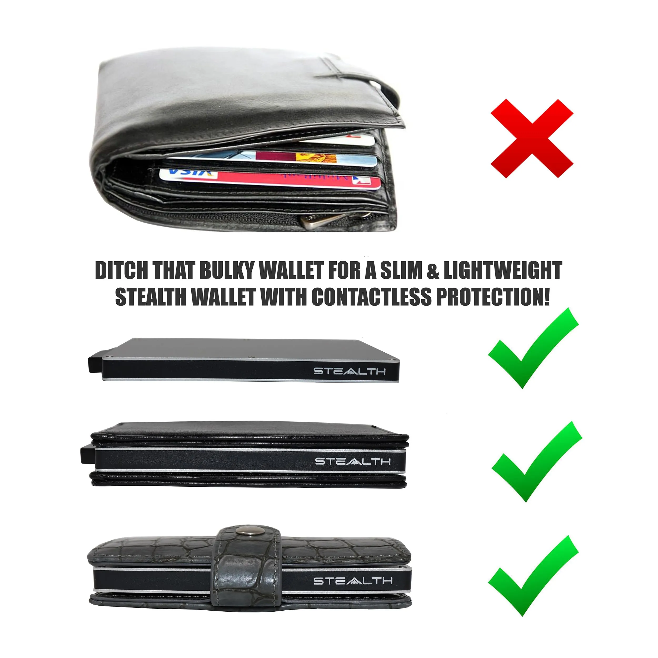 Stealth Wallet Portafoglio Portacarte RFID Pop-Up Slim da Uomo SW-003 - immagine 9