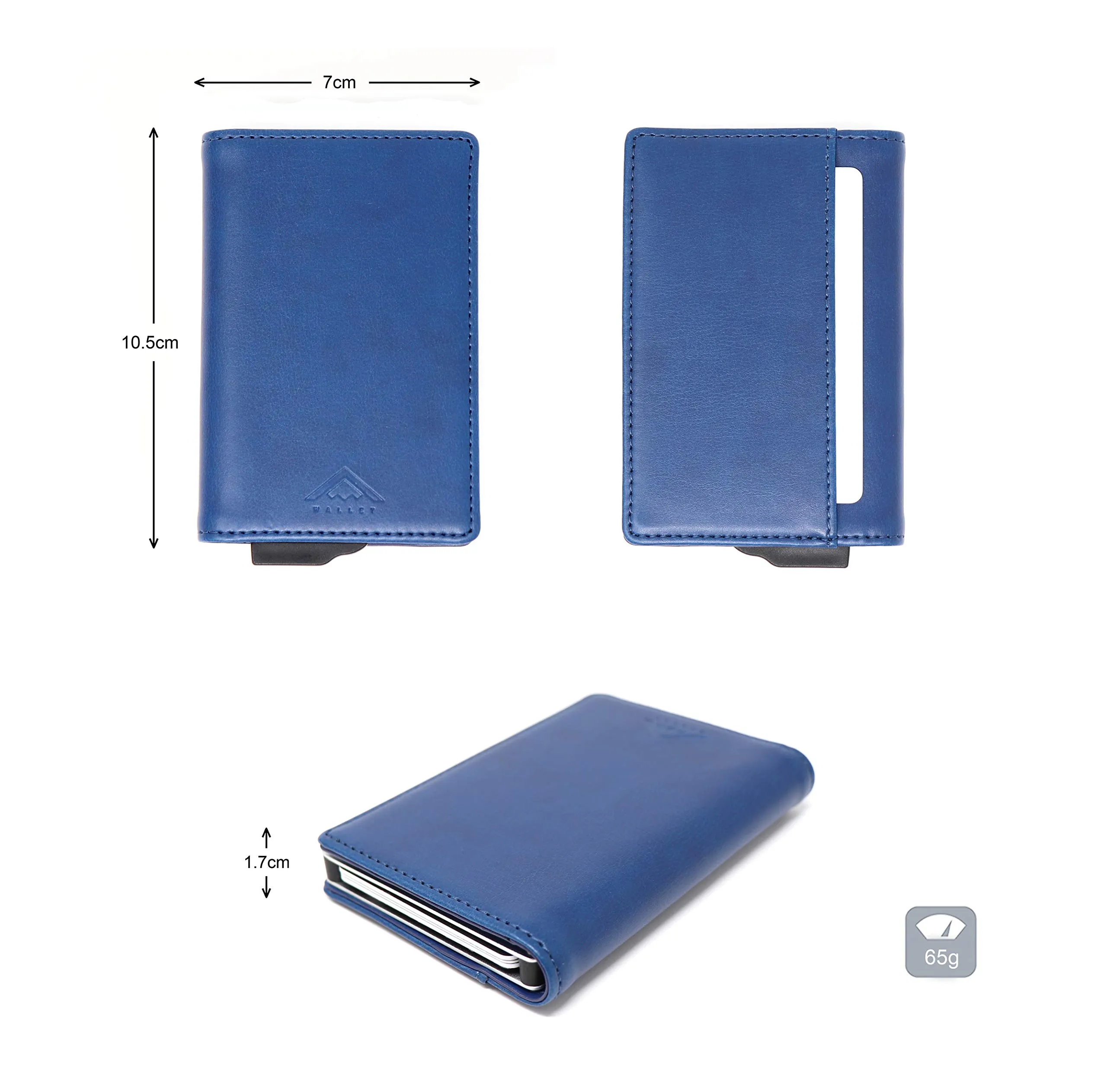 Stealth Wallet Portacarte RFID Minimalista in Alluminio e Pelle (Alluminio Argento, Pelle Blu) - immagine 9