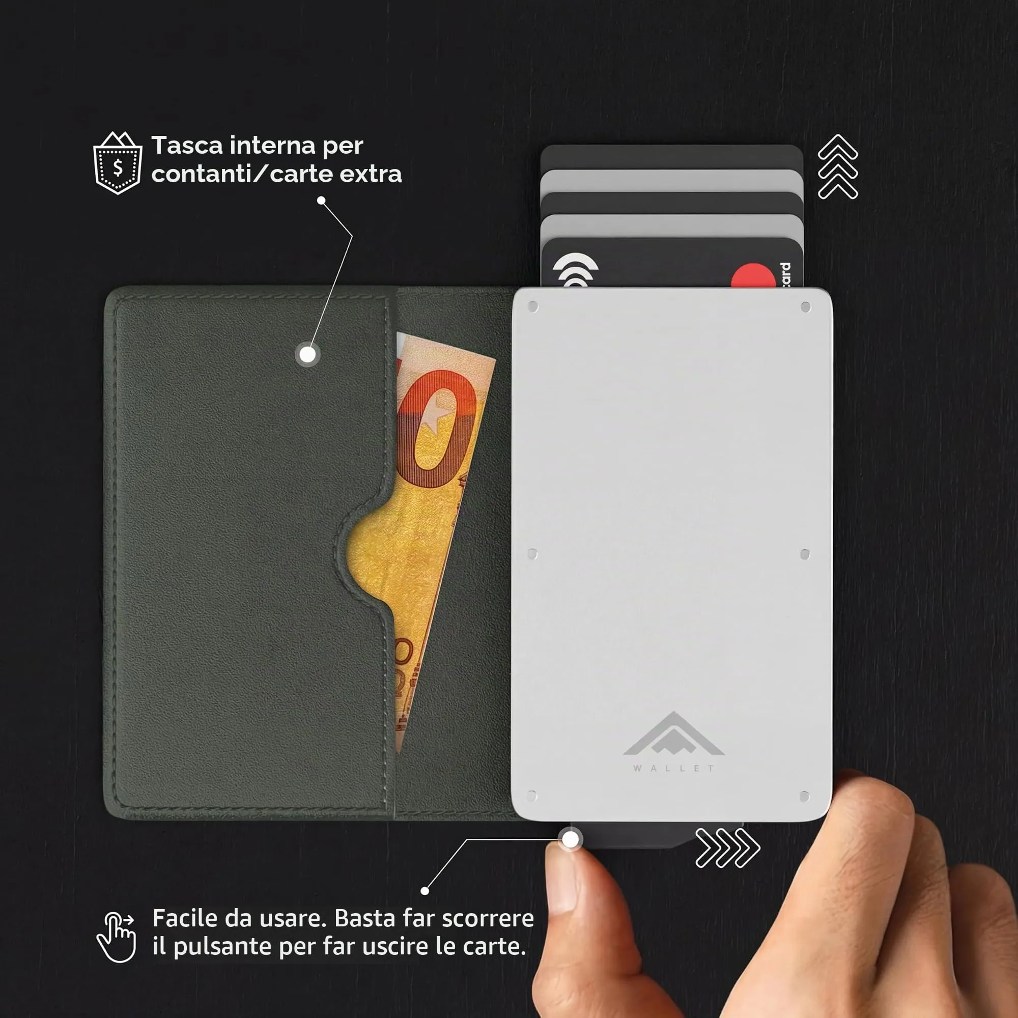 Stealth Wallet Portafoglio Portacarte Pop-Up Slim Minimalista da Uomo - immagine 3