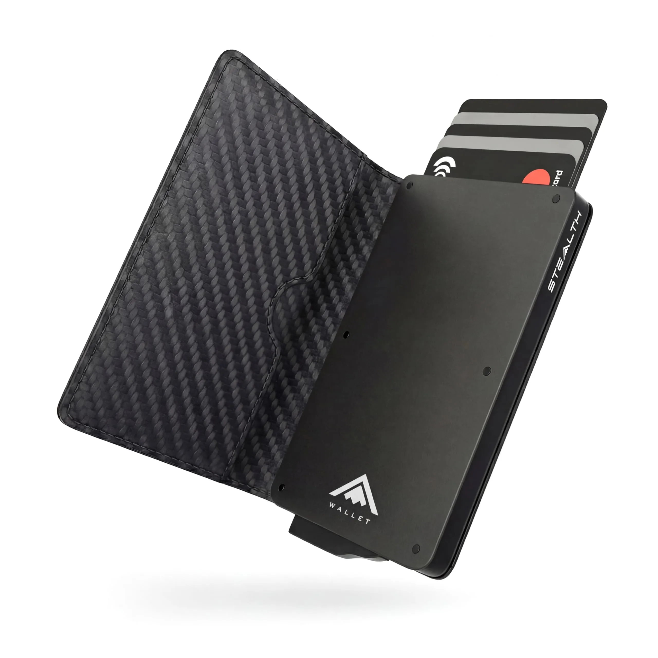 Stealth Wallet Portacarte RFID Minimalista in Alluminio e Pelle Nera Carbonio - immagine 1