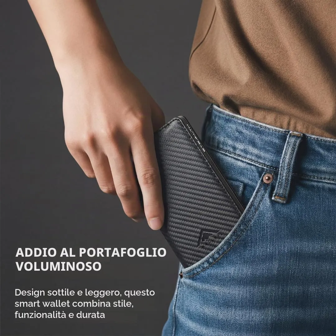 Stealth Wallet Portacarte RFID Minimalista in Alluminio e Pelle Nera Carbonio - immagine 6