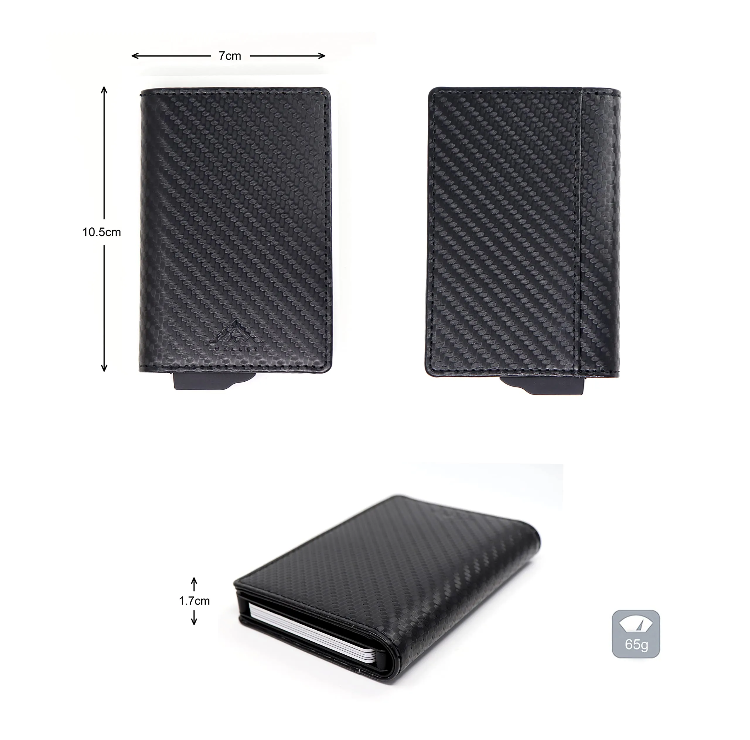 Stealth Wallet Portacarte RFID Minimalista in Alluminio e Pelle Nera Carbonio - immagine 9