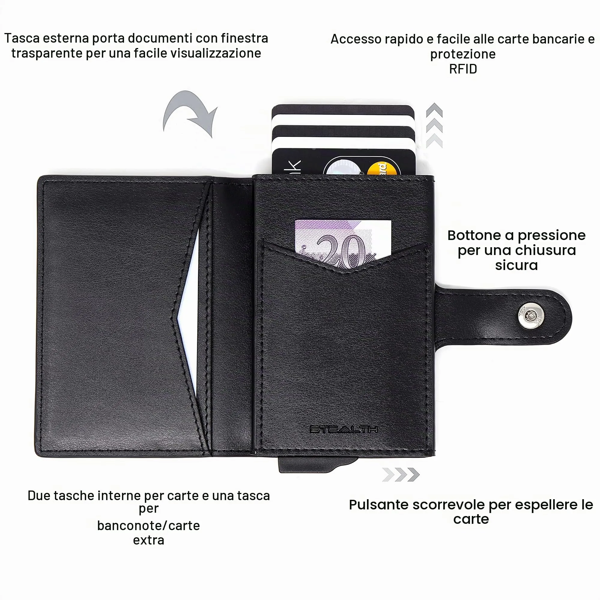 Stealth Wallet Portafoglio Portacarte RFID/NFC da Uomo con Tasca per ID - immagine 4