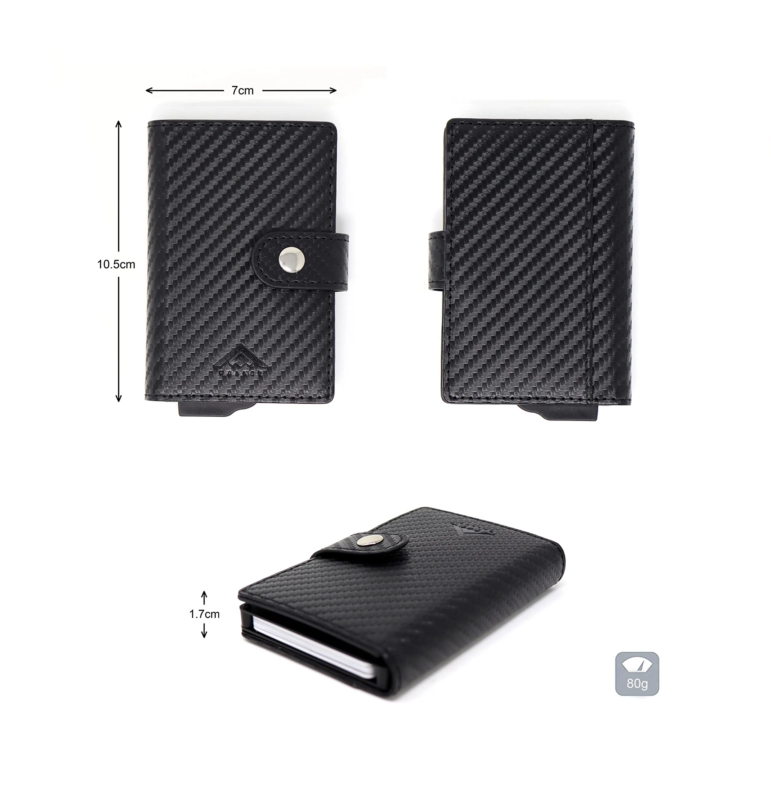 Stealth Wallet Portacarte RFID Minimalista in Alluminio Argento e Pelle Nera Carbonio con Clip per Soldi - immagine 8