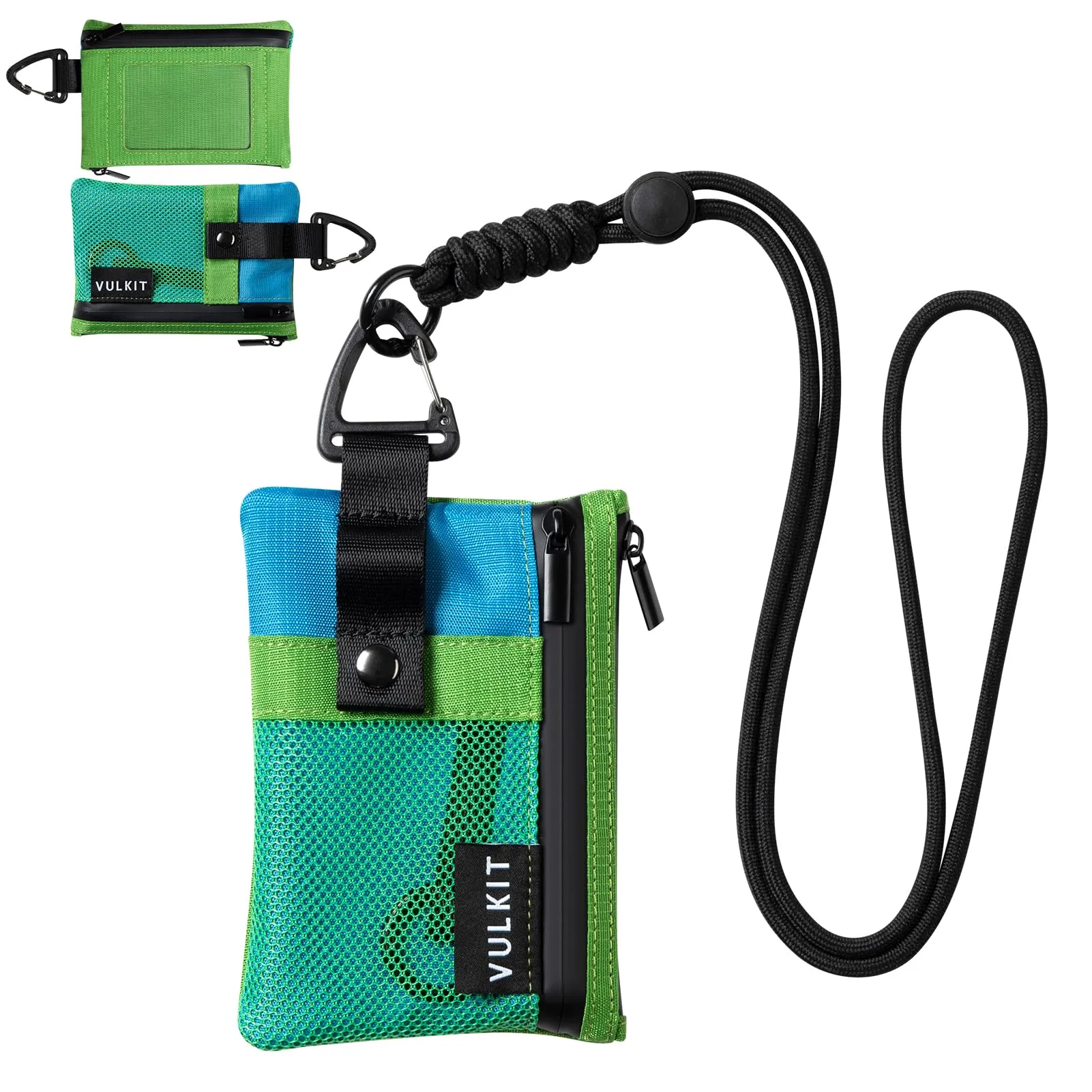 VULKIT Portafoglio Minimalistico con Finestra Identificativa e Blocco RFID, Impermeabile con Cerniera (Verde-blu) - immagine 1