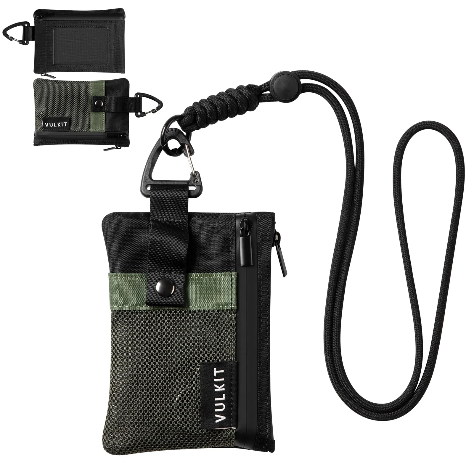 VULKIT Portafogli Minimalistico RFID con Finestra Identificativa e Cerniera (Verde-militare-nero) - immagine 1