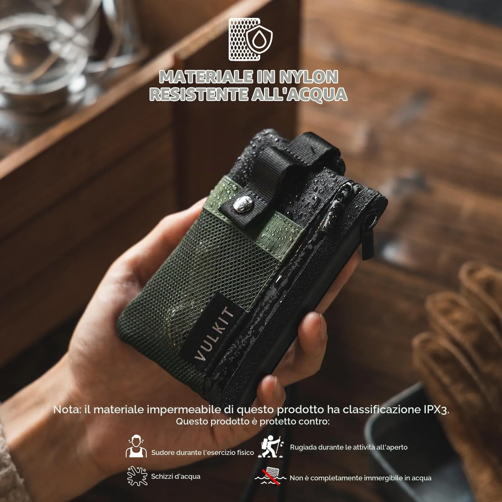 VULKIT Portafogli Minimalistico RFID con Finestra Identificativa e Cerniera (Verde-militare-nero) - immagine 2