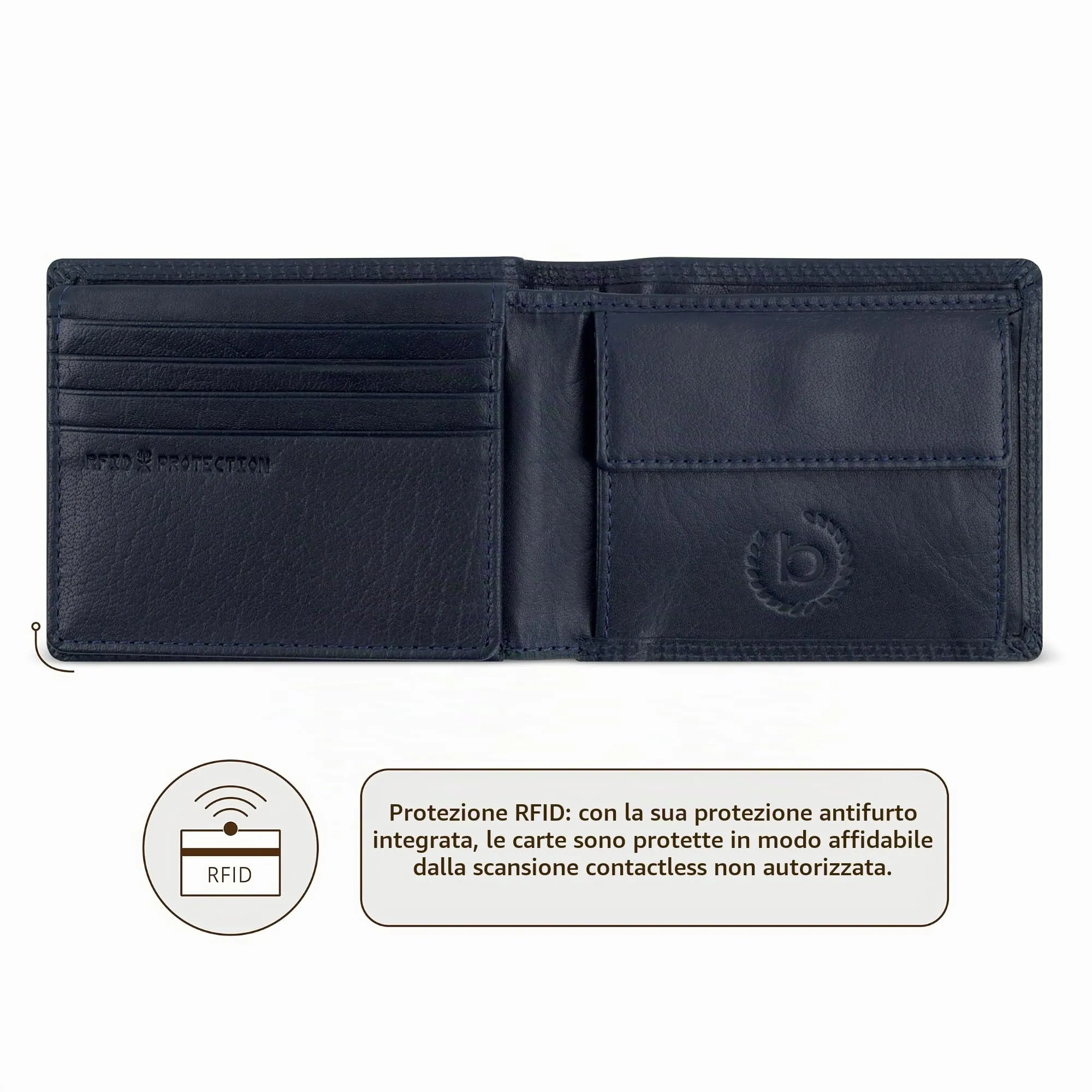 bugatti Savona Portafoglio da uomo in pelle di bufalo con protezione RFID - Blu - immagine 4