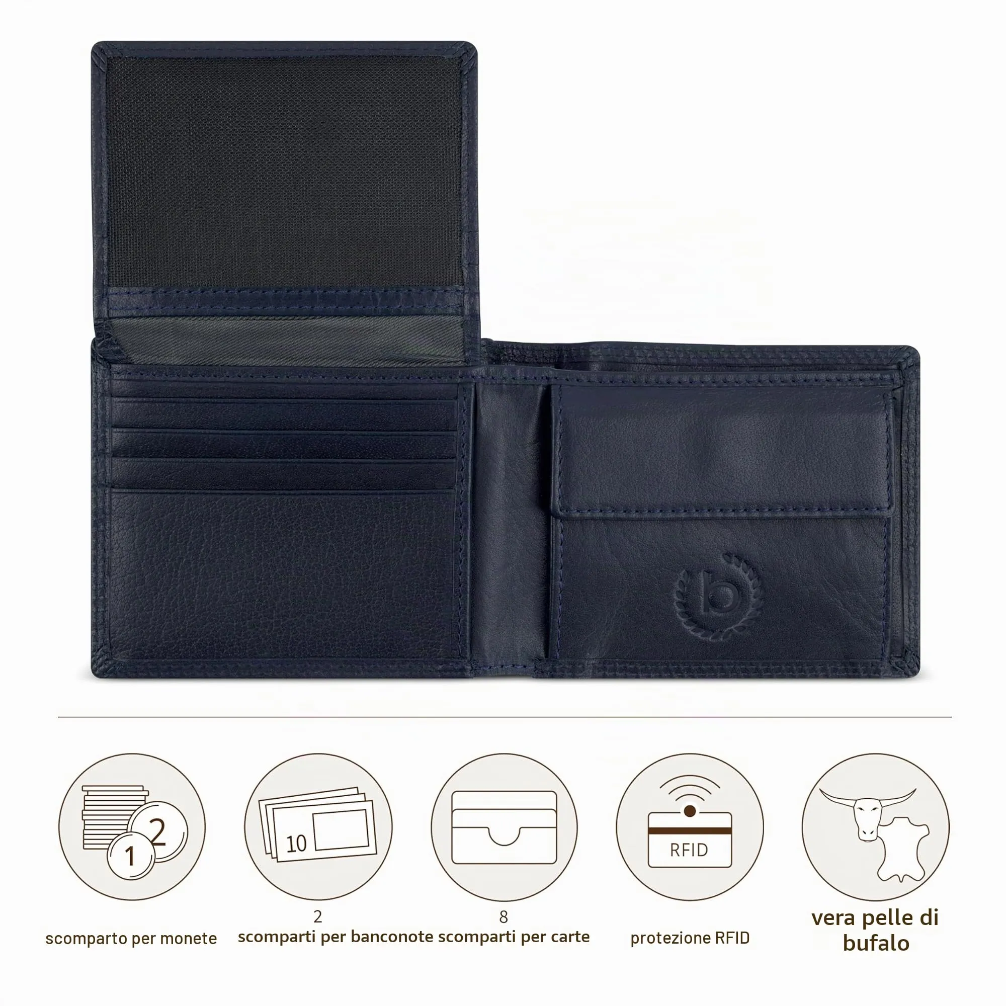 bugatti Savona Portafoglio da uomo in pelle di bufalo con protezione RFID - Blu - immagine 5