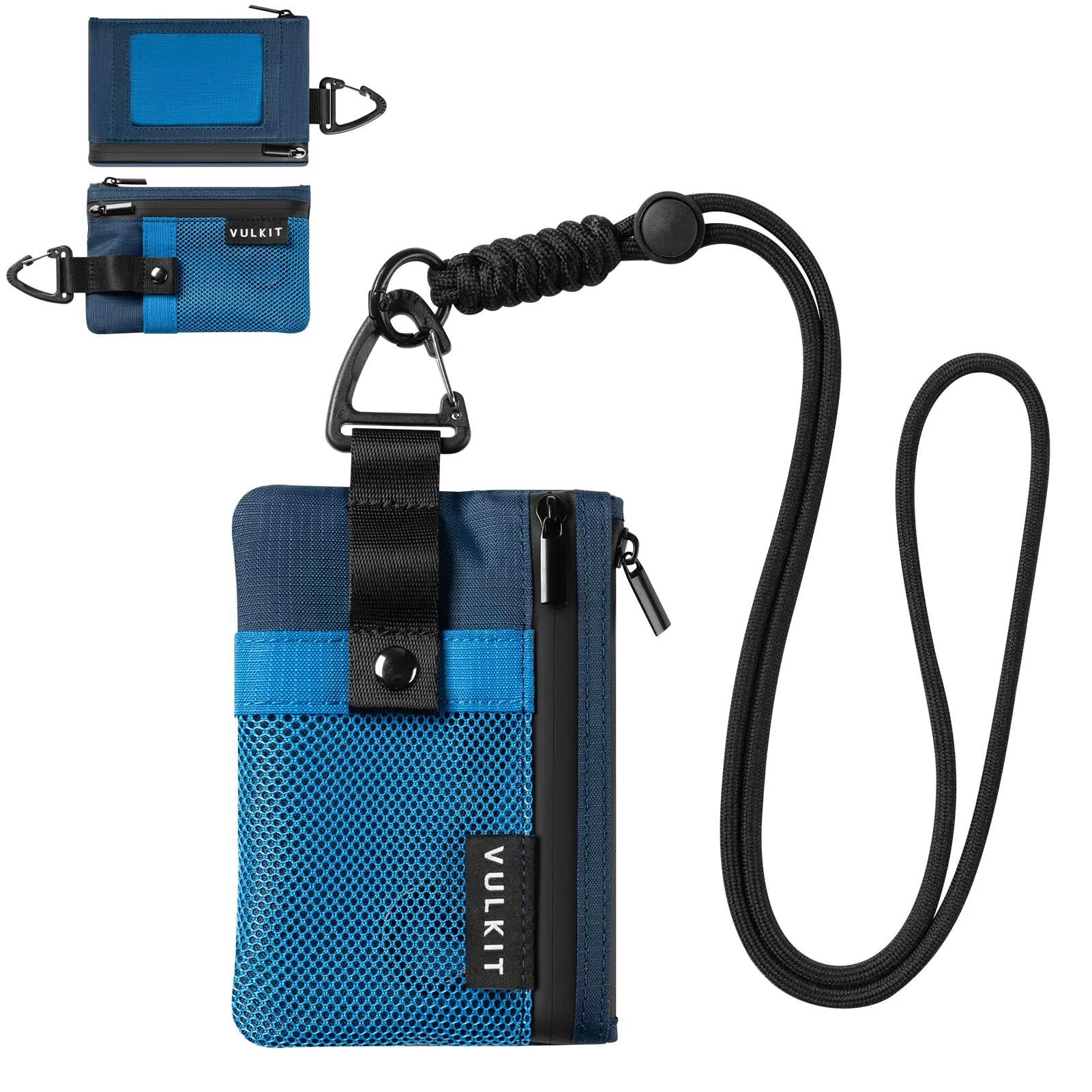 VULKIT Portafoglio Minimalistico con Finestra Identificativa, RFID, Impermeabile con Cerniera (Blu) - immagine 1