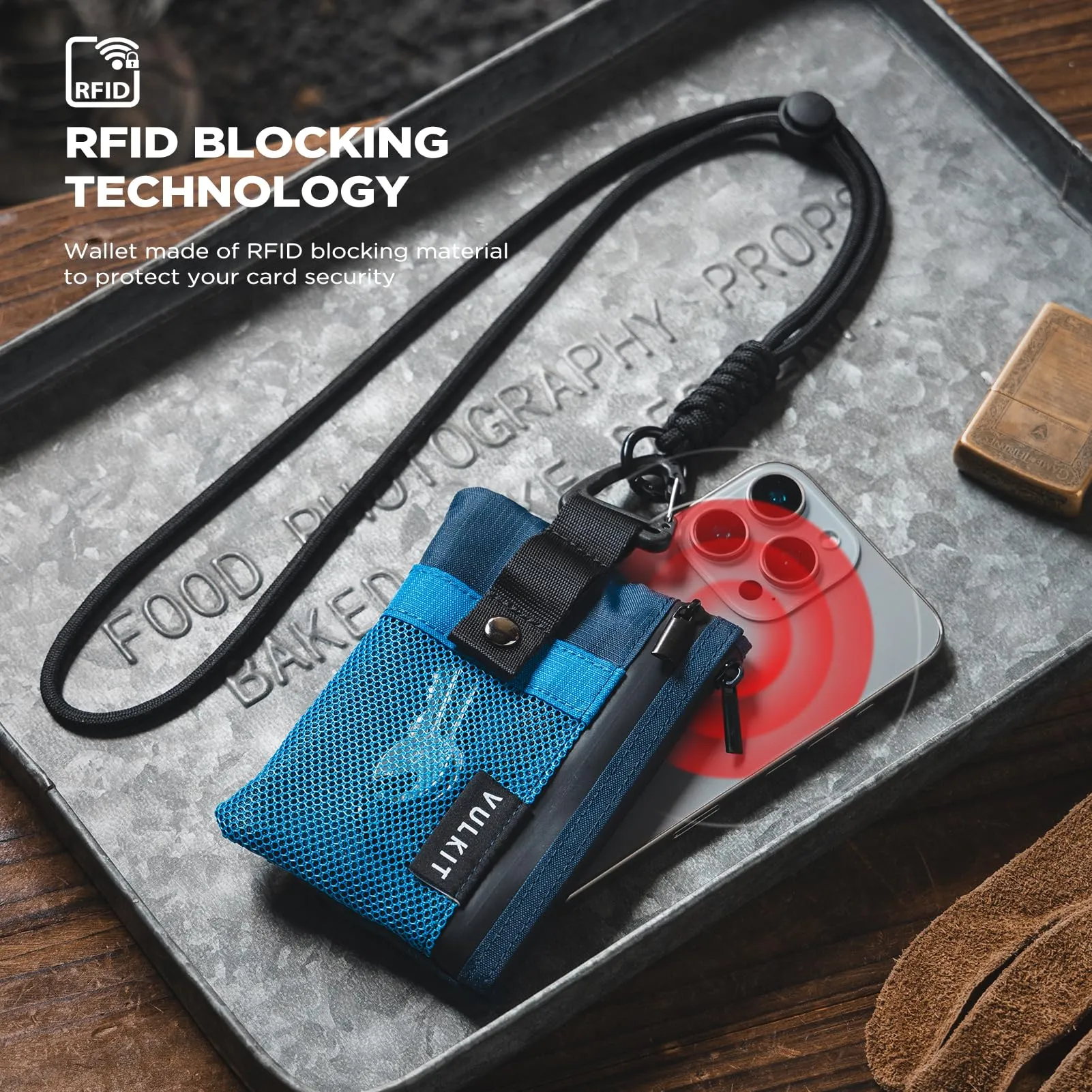 VULKIT Portafoglio Minimalistico con Finestra Identificativa, RFID, Impermeabile con Cerniera (Blu) - immagine 7