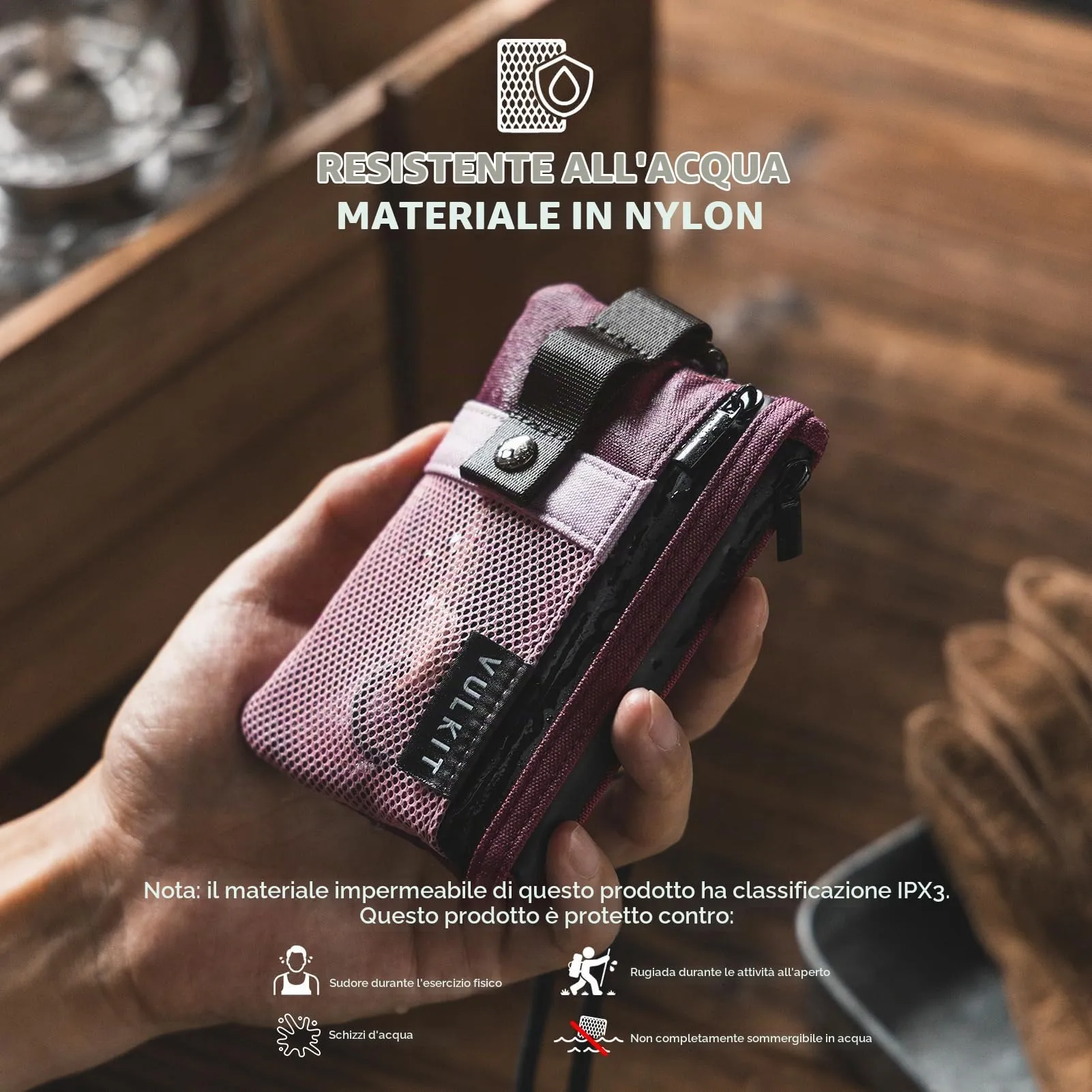 VULKIT Portafogli Minimalistico RFID con Finestra Identificativa e Cerniera, Rosa Vino - immagine 2