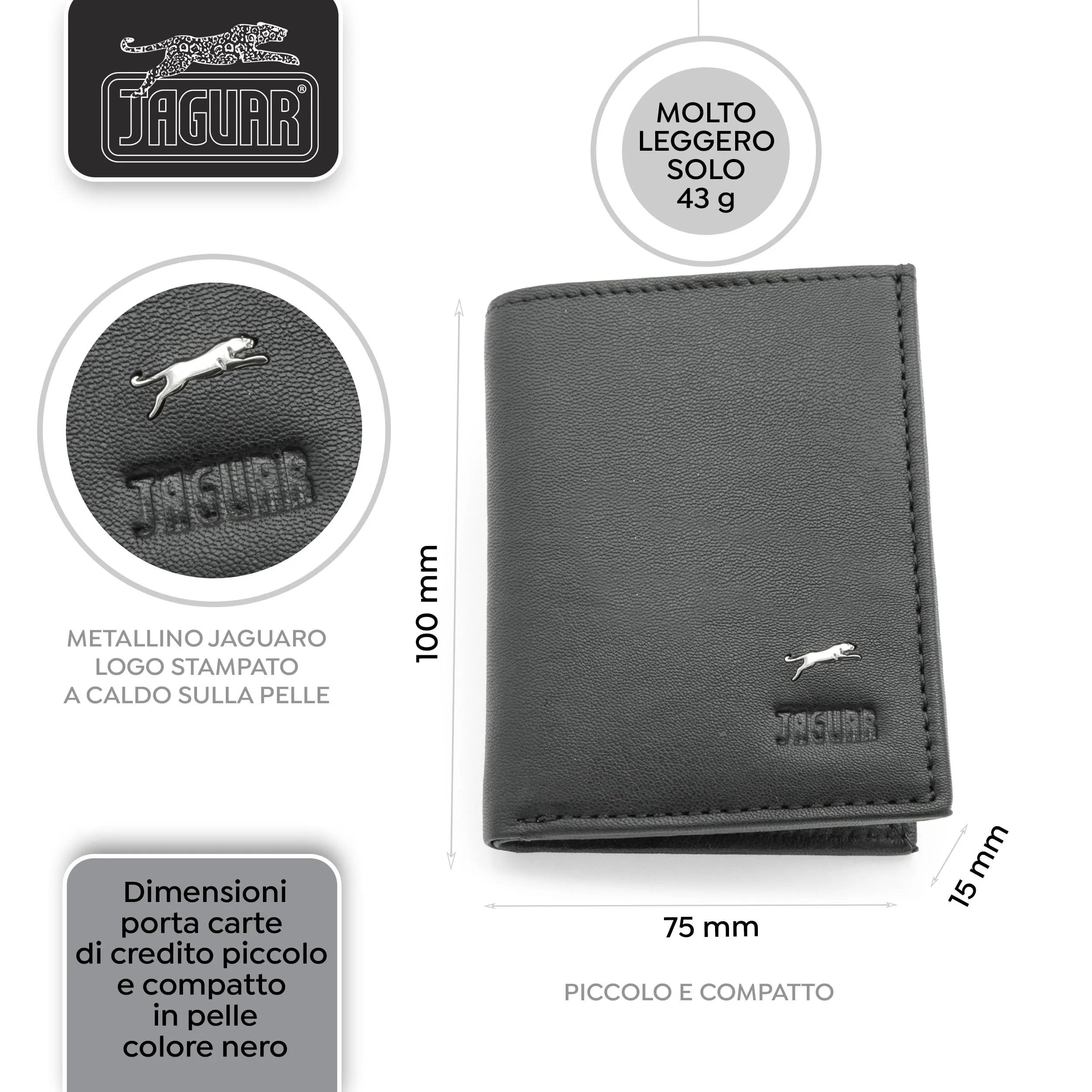 Jaguar Porta Carte di Credito Uomo in Pelle con Protezione RFID (Nero) - immagine 2