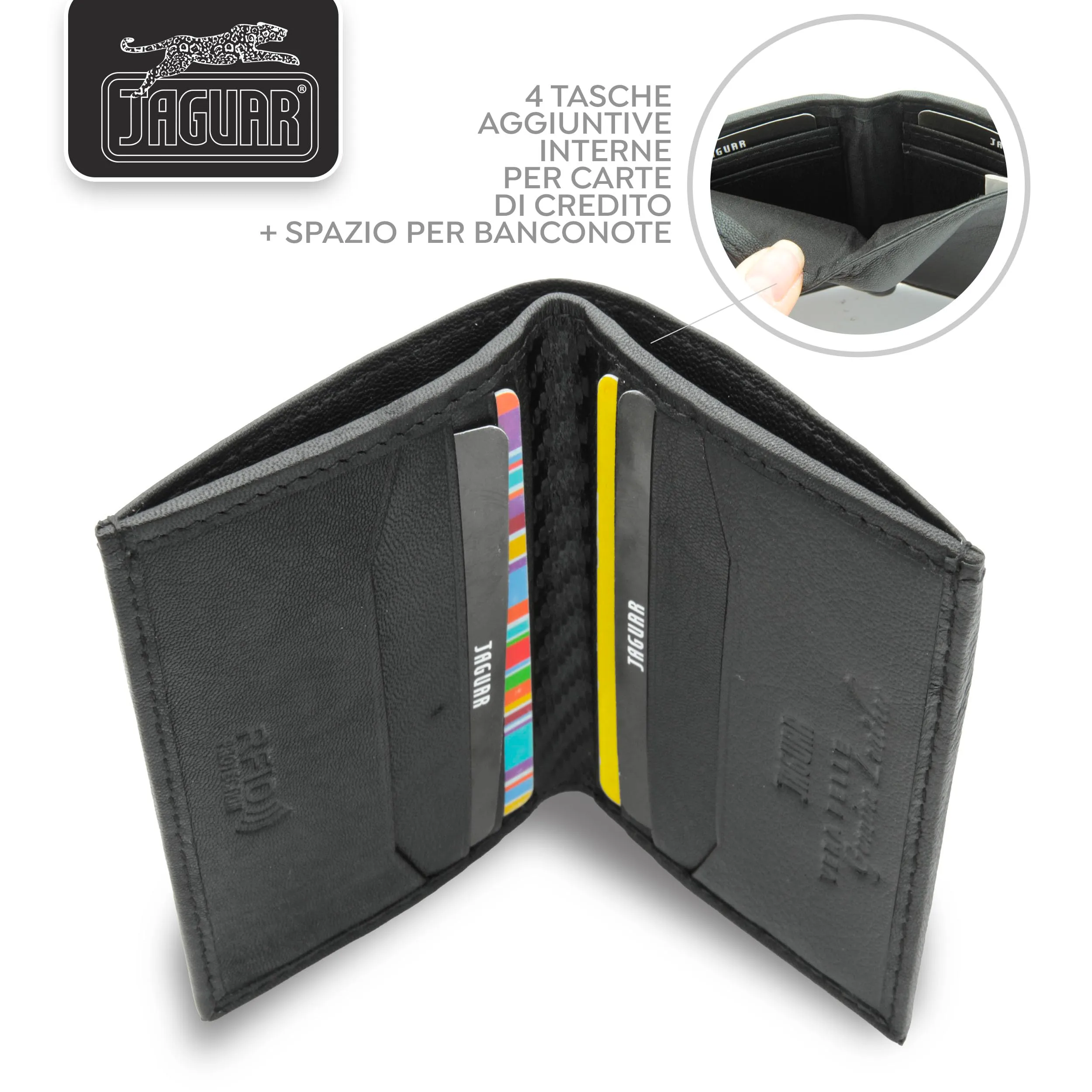 Jaguar Porta Carte di Credito Uomo in Pelle con Protezione RFID (Nero) - immagine 4
