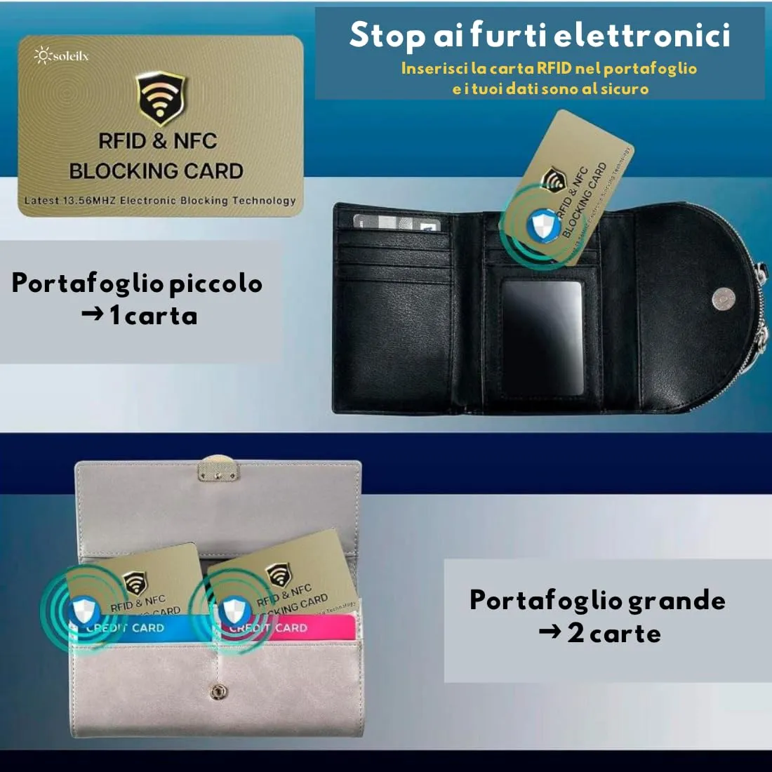 soleilx Carte di Blocco RFID/NFC, 2 Pezzi, Simil Oro - immagine 5