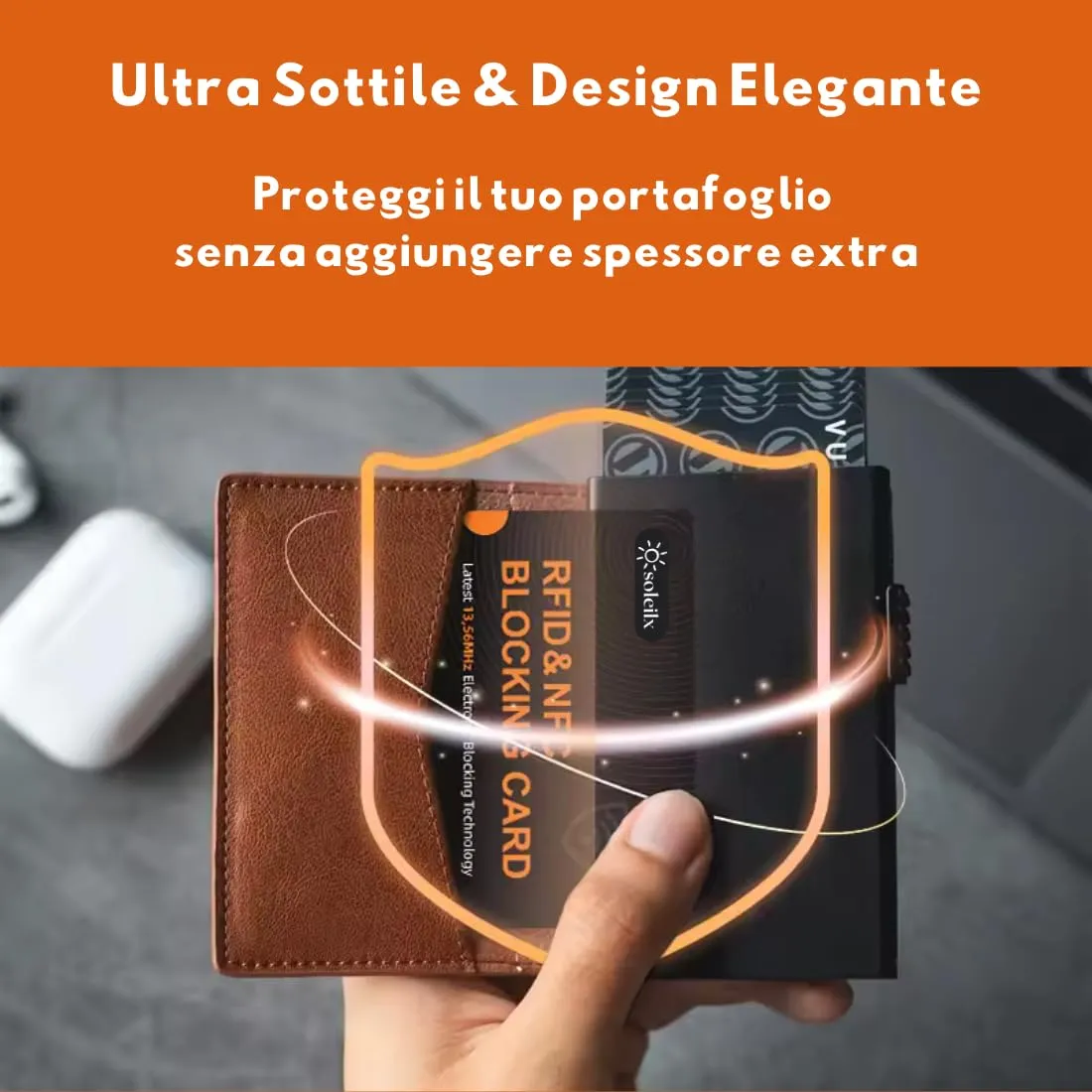 soleilx Carte di Blocco RFID/NFC, 2 Pezzi, Nero/Arancio - immagine 5