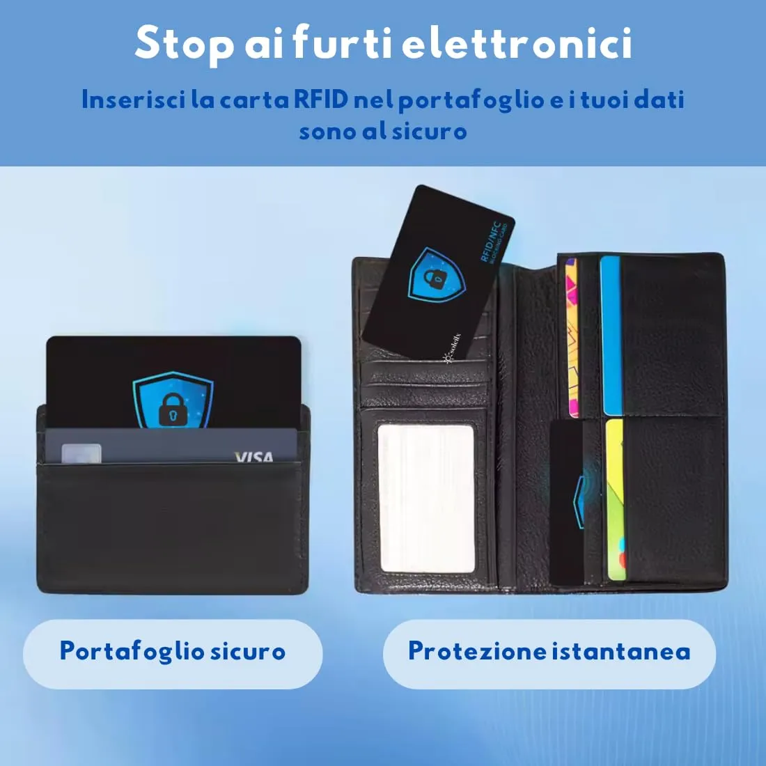 soleilx Carte di Blocco RFID/NFC, 2 Pezzi, Nero/Blu - immagine 5