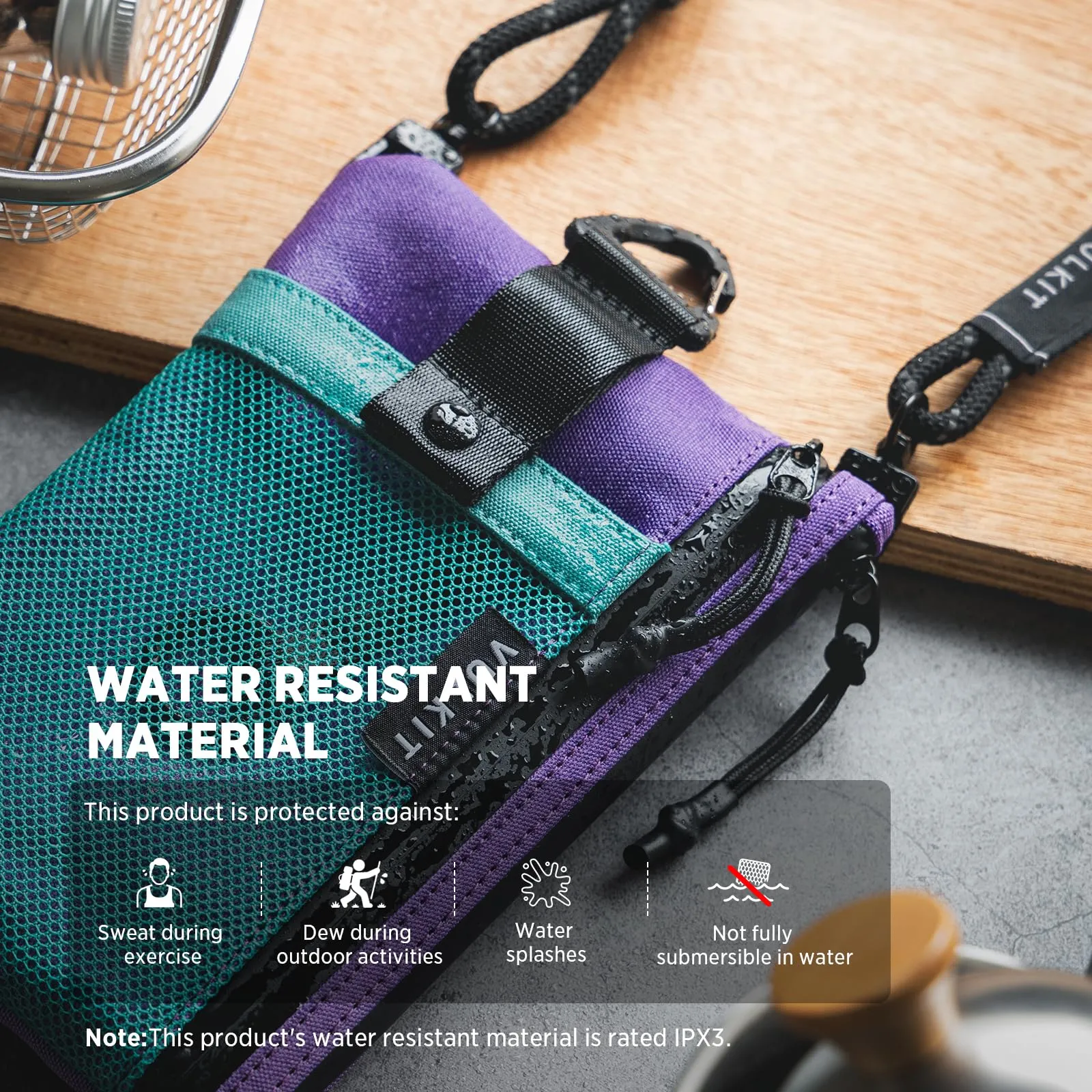 VULKIT Portafoglio Minimalistico con Blocco RFID e Finestra Identificativa, Impermeabile con Cerniera (Verde acqua-viola - Taglia grande) - immagine 3