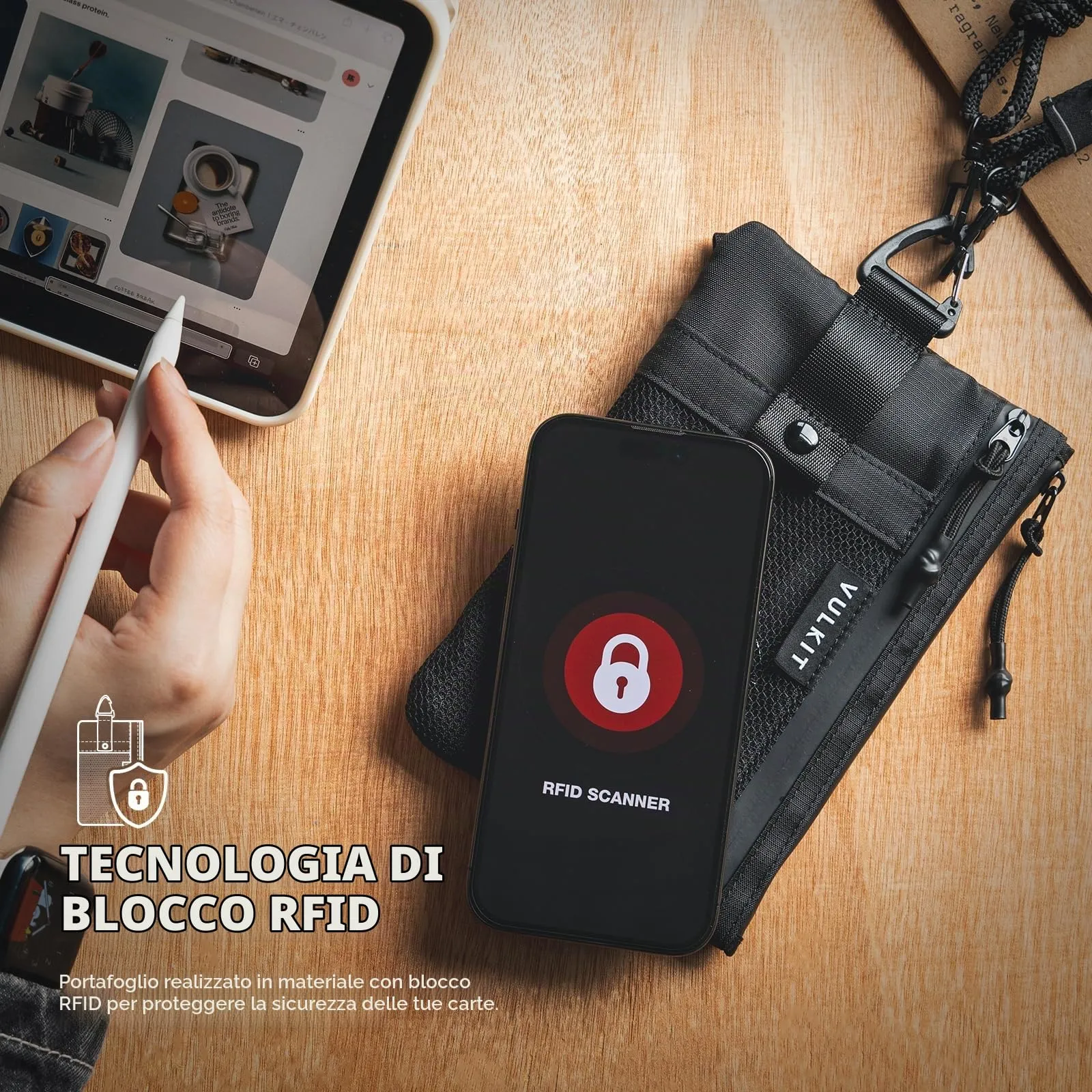 VULKIT Portafoglio Minimalistico RFID Impermeabile con Finestra Identificativa e Cerniera, Nero - Taglia Grande - immagine 7
