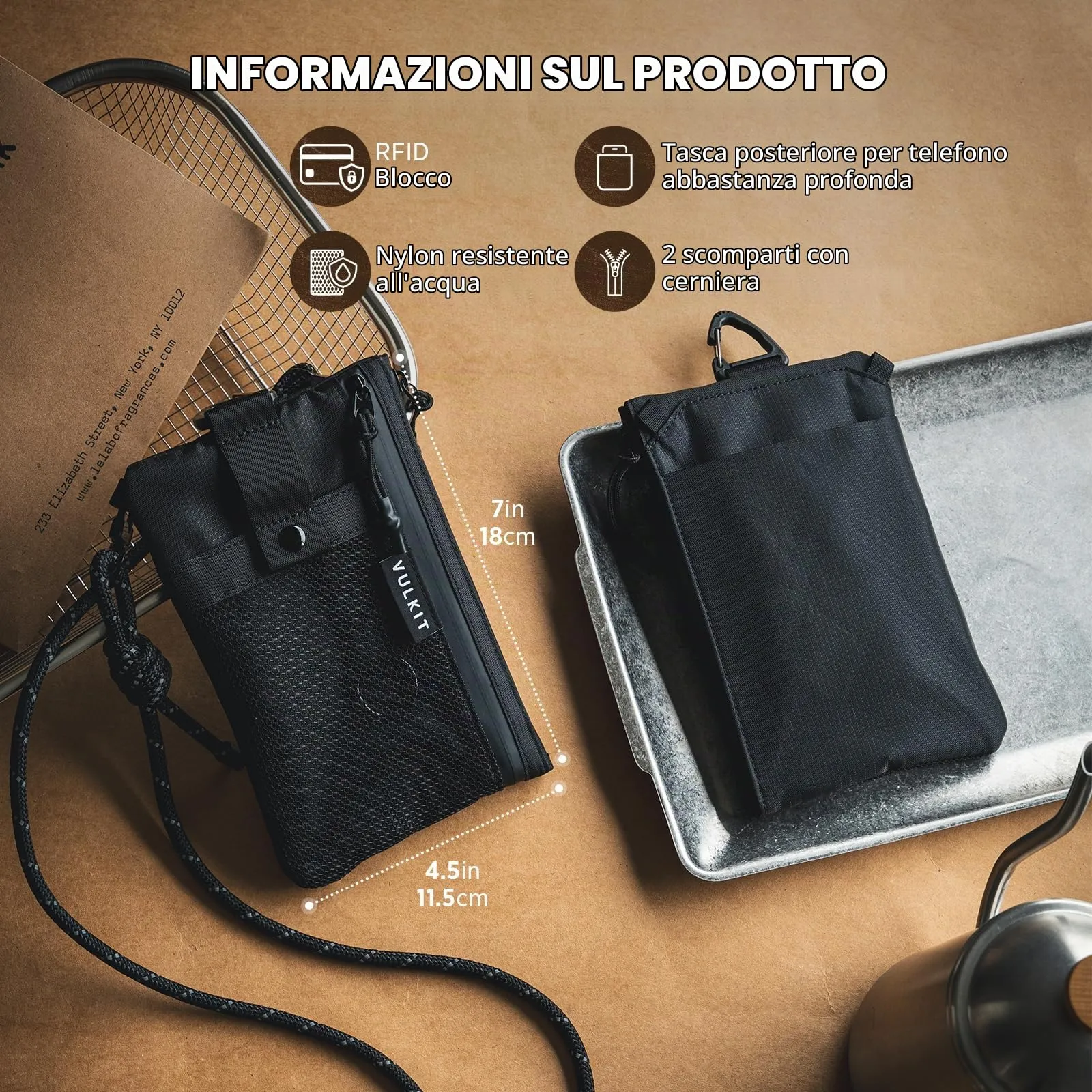 VULKIT Portafoglio Minimalistico RFID Impermeabile con Finestra Identificativa e Cerniera, Nero - Taglia Grande - immagine 8
