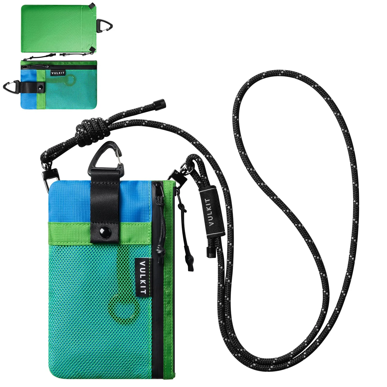 VULKIT Portafogli Minimalistico con Blocco RFID e Finestra Identificativa, Impermeabile con Cerniera (Verde-blu, Taglia grande) - immagine 1