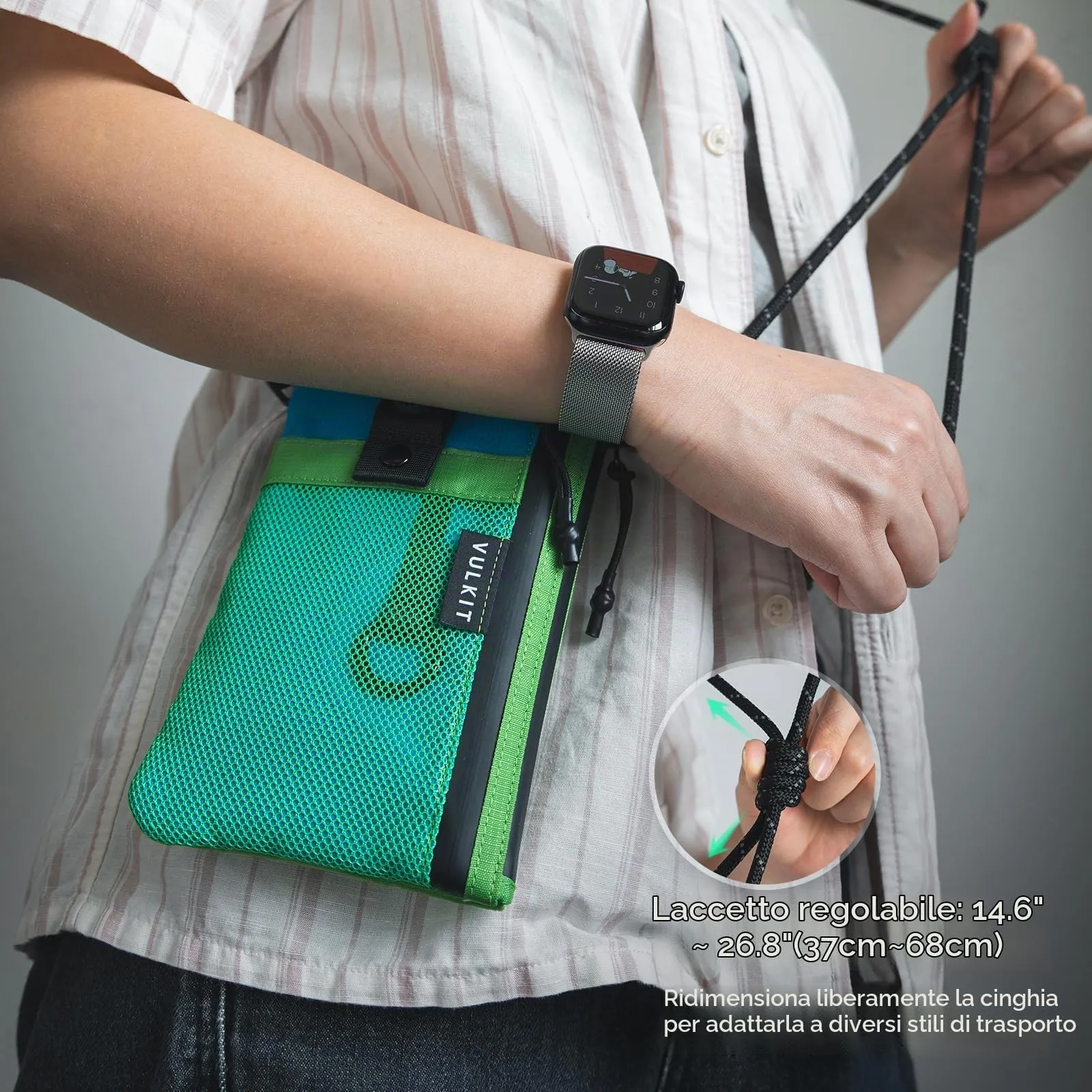 VULKIT Portafogli Minimalistico con Blocco RFID e Finestra Identificativa, Impermeabile con Cerniera (Verde-blu, Taglia grande) - immagine 5