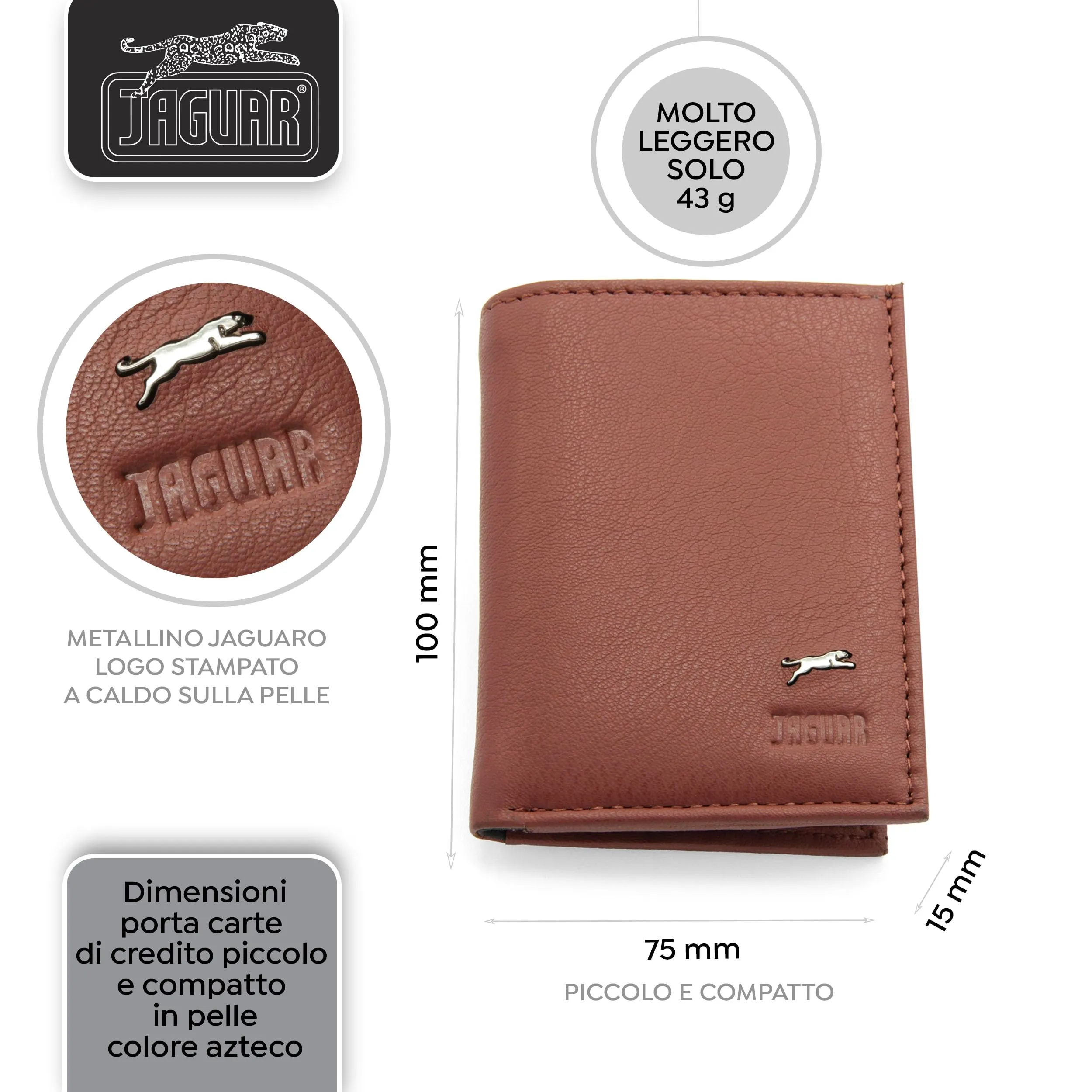Jaguar Porta Carte di Credito Uomo in Pelle con Protezione RFID (Azteco) - immagine 3
