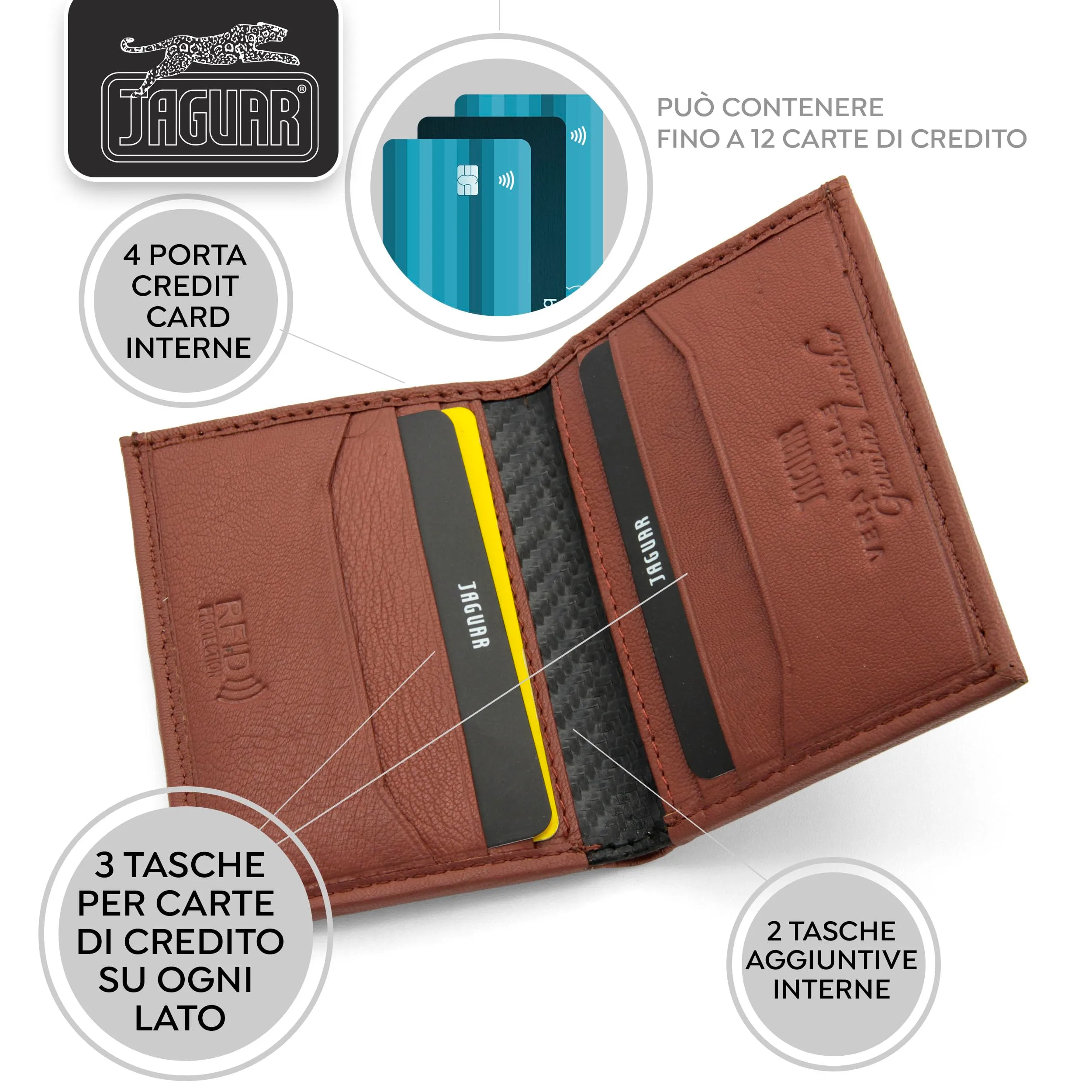 Jaguar Porta Carte di Credito Uomo in Pelle con Protezione RFID (Azteco) - immagine 4