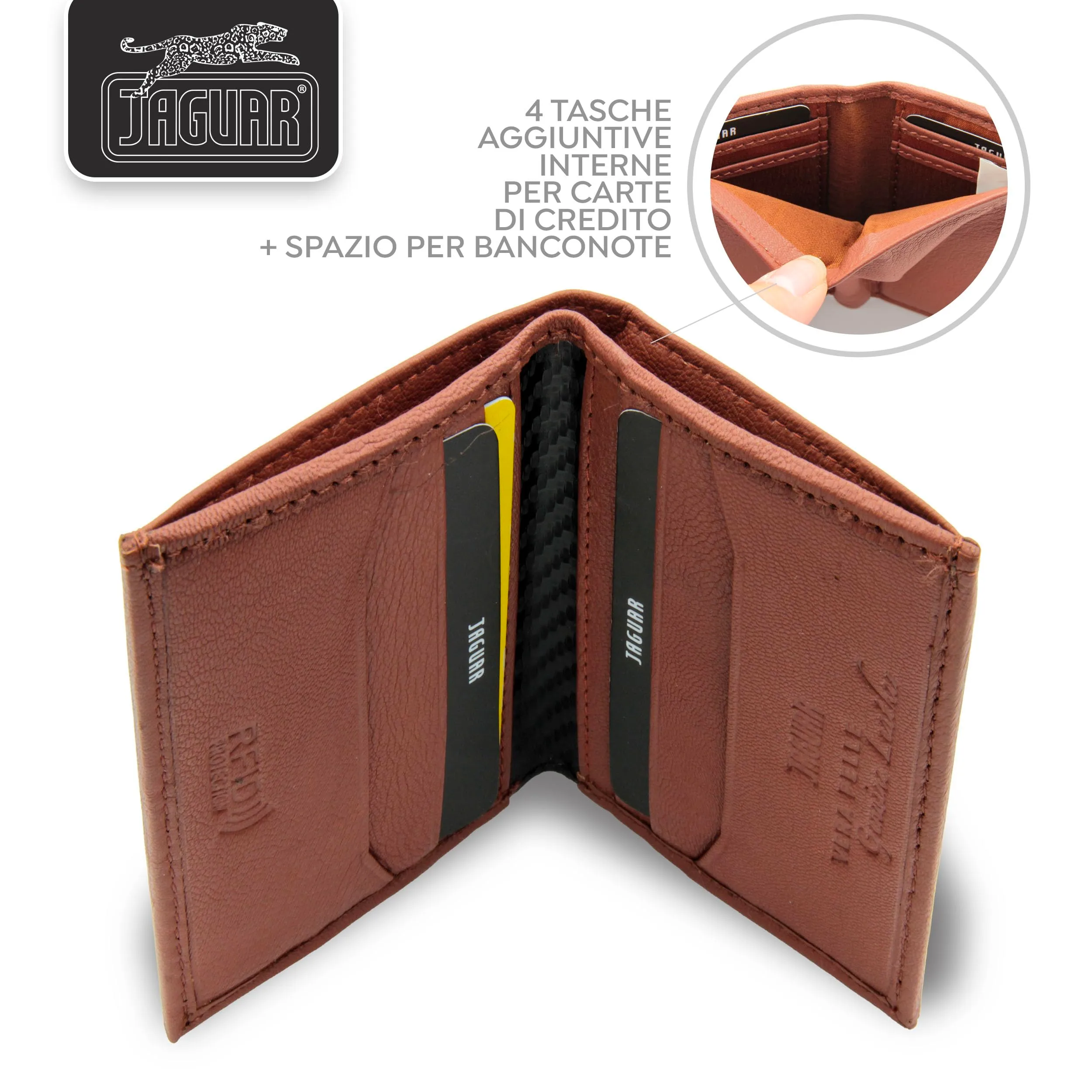 Jaguar Porta Carte di Credito Uomo in Pelle con Protezione RFID (Azteco) - immagine 5