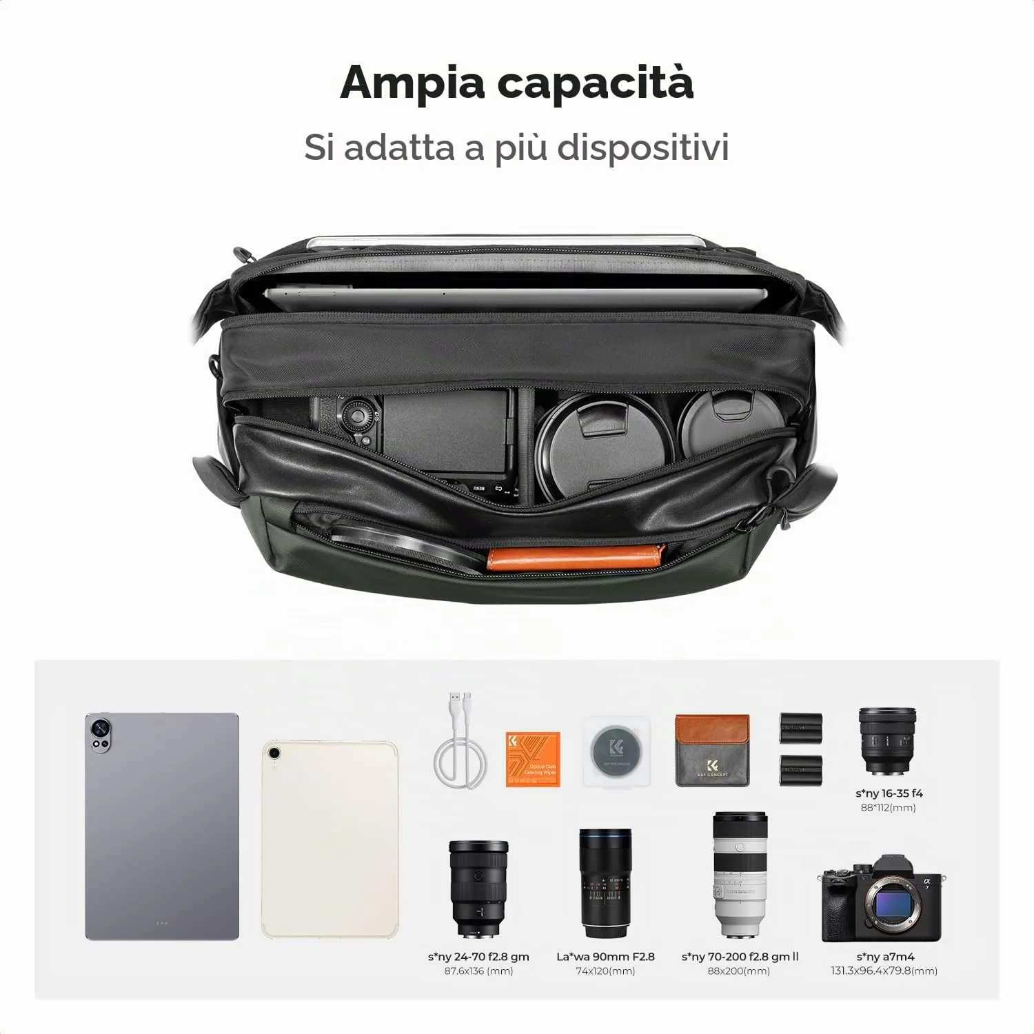 K&F Concept Borsa Fotografica a Tracolla Impermeabile e Antiurto, 37cm, Nero - immagine 2