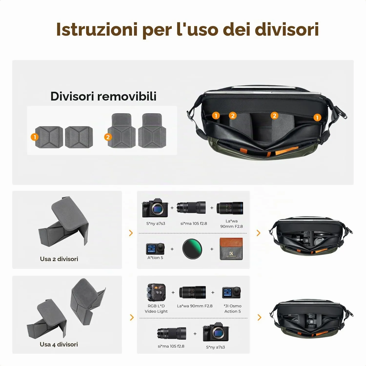 K&F Concept Borsa Fotografica a Tracolla Impermeabile e Antiurto, 37cm, Nero - immagine 3