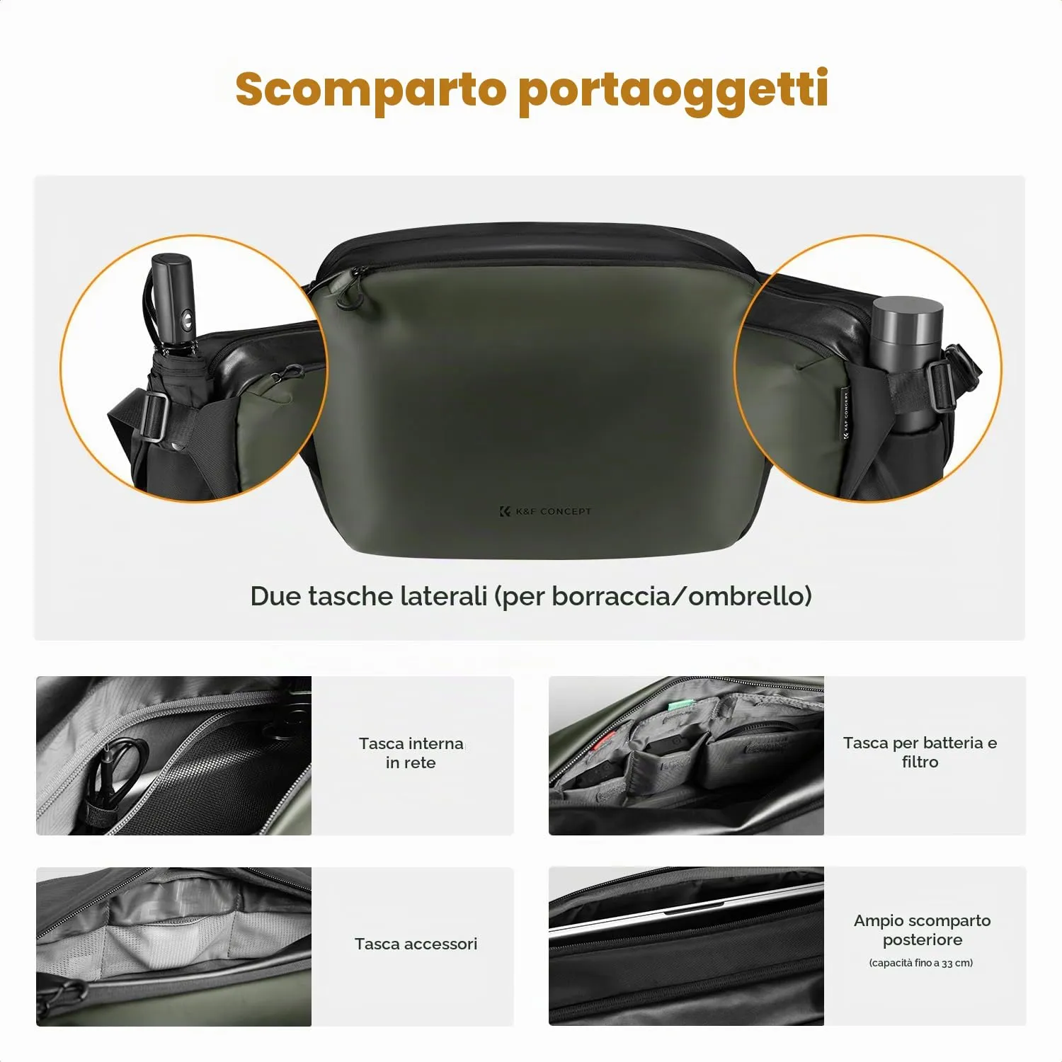 K&F Concept Borsa Fotografica a Tracolla Impermeabile e Antiurto, 37cm, Nero - immagine 4