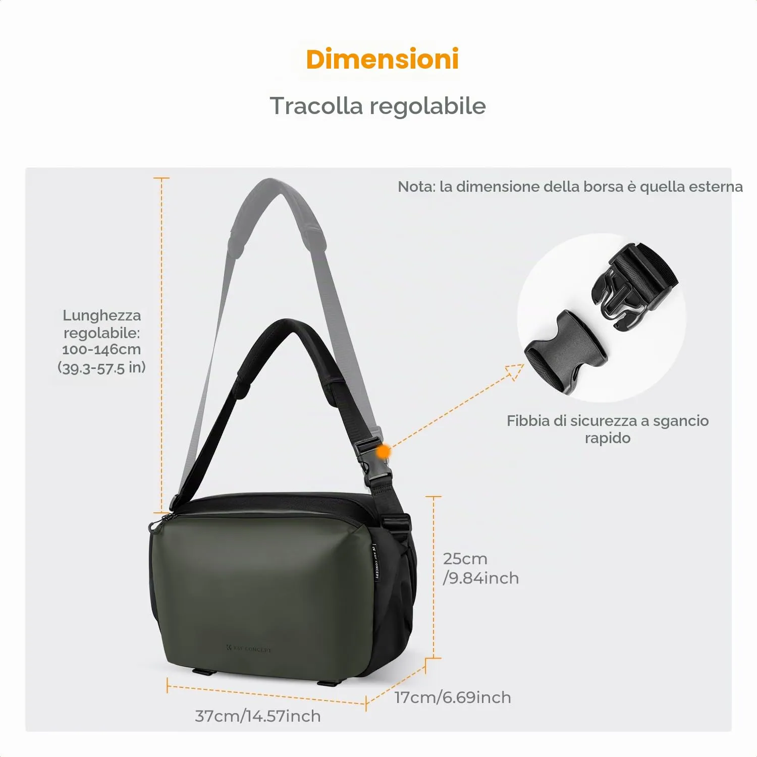 K&F Concept Borsa Fotografica a Tracolla Impermeabile e Antiurto, 37cm, Nero - immagine 5