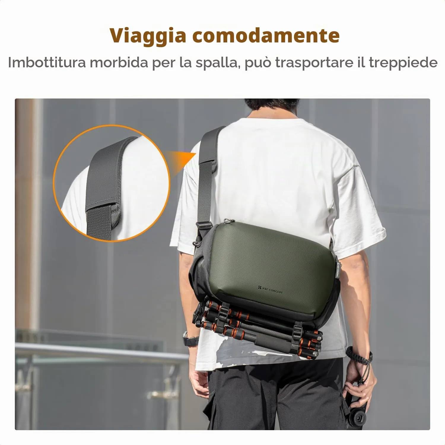K&F Concept Borsa Fotografica a Tracolla Impermeabile e Antiurto, 37cm, Nero - immagine 6