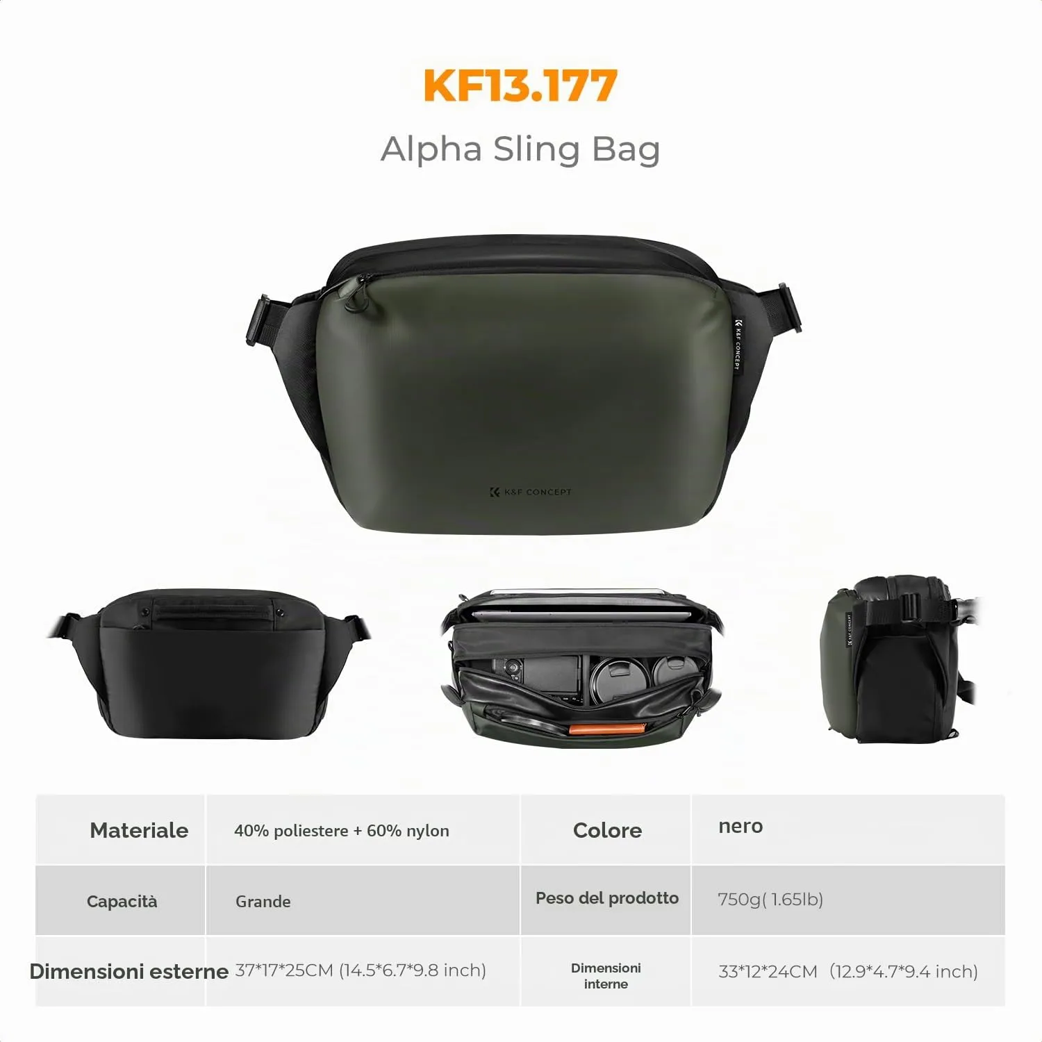 K&F Concept Borsa Fotografica a Tracolla Impermeabile e Antiurto, 37cm, Nero - immagine 8