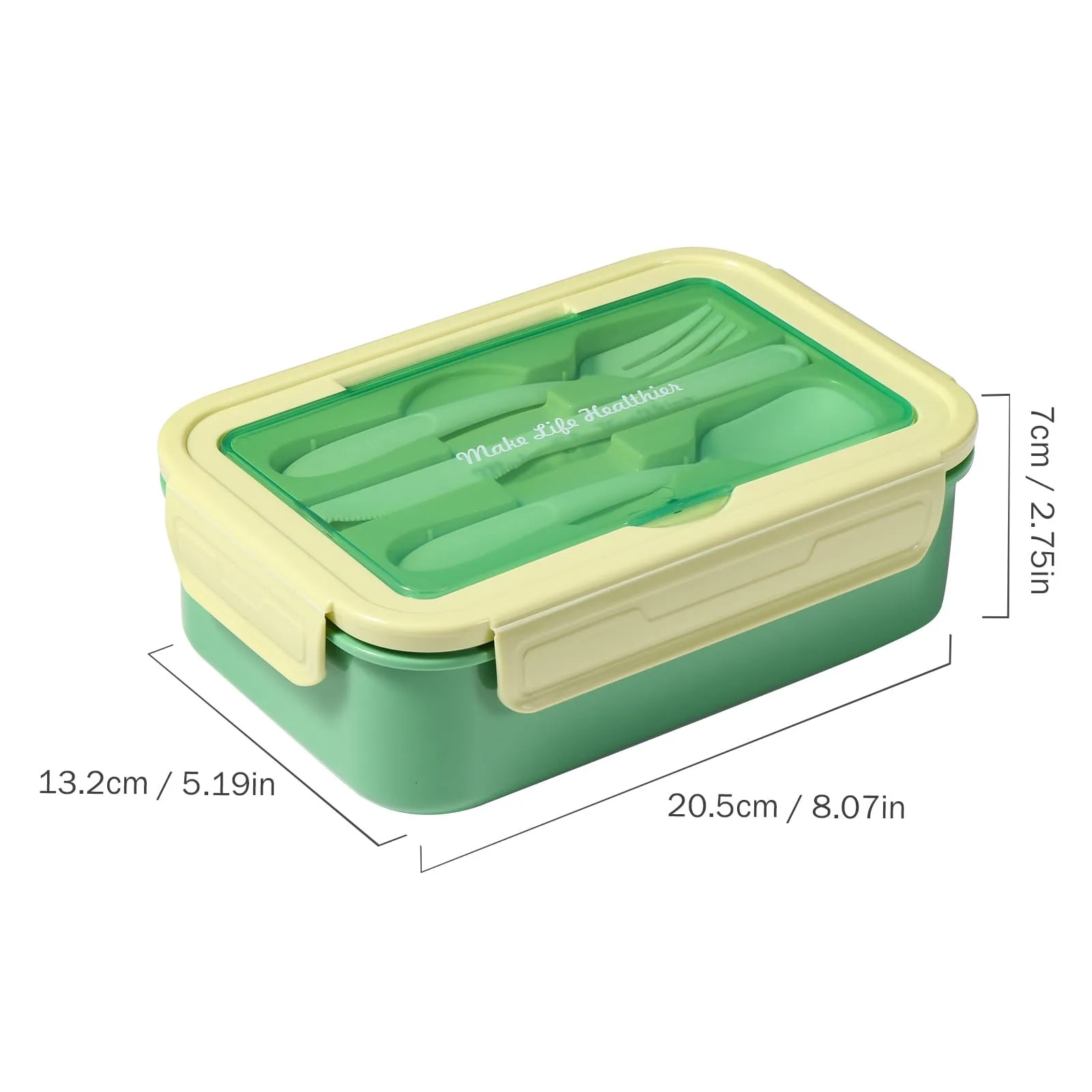 Diboniur Lunch Box 1400 ml con 3 Scomparti e Posate, Verde - immagine 5