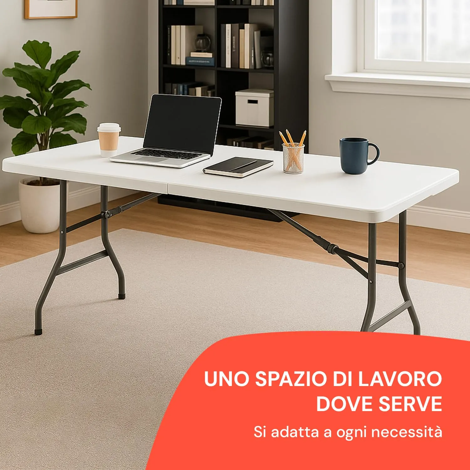 Avilia Tavolo da Pranzo Pieghevole Rettangolare in Plastica HDPE, 180x70x74 cm, Bianco - immagine 5