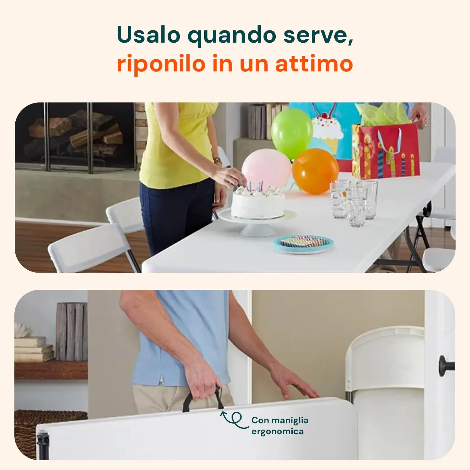 Avilia Tavolo da Pranzo Pieghevole Rettangolare in Plastica HDPE, 180x70x74 cm, Bianco - immagine 7