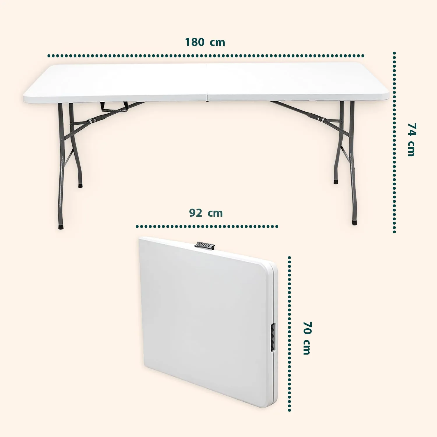 Avilia Tavolo da Pranzo Pieghevole Rettangolare in Plastica HDPE, 180x70x74 cm, Bianco - immagine 8